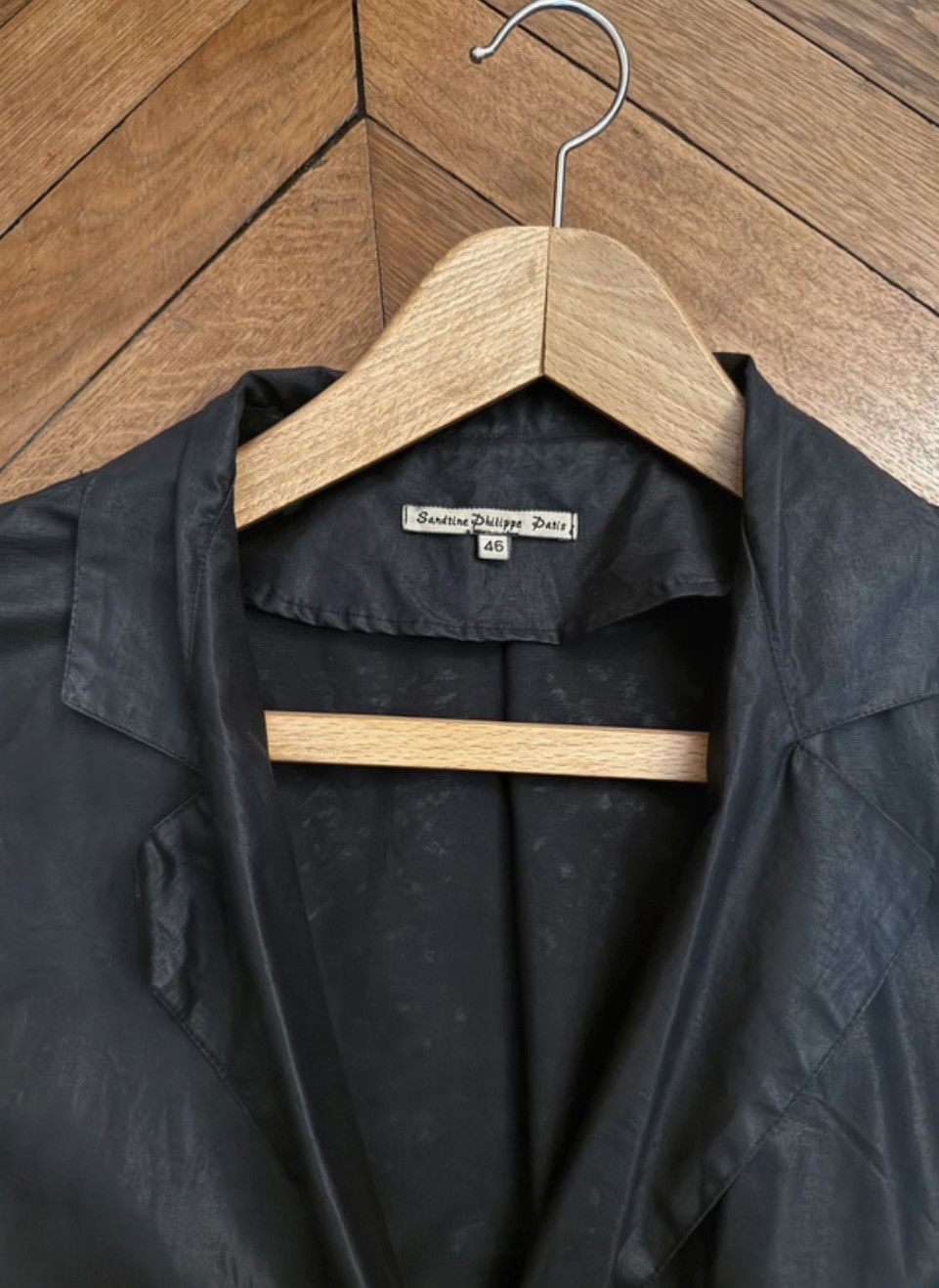 Sandrine Philippe Sandrine Philippe Black waxed long blazer Size 46S - 3 Thumbnail
