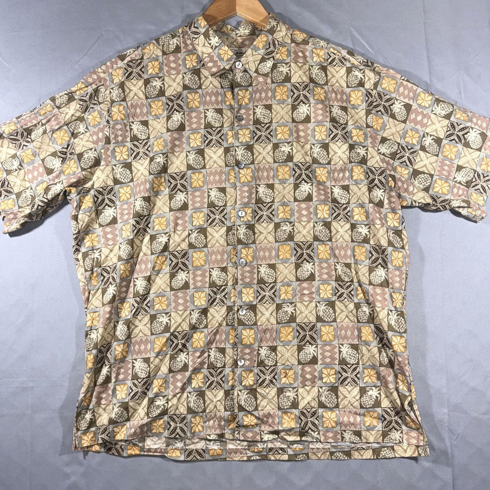 Tori Richard Tori Richard Shirt Mens XL Brown Pineapple Aloha Hawaiian Cotton Button Front Size US XL / EU 56 / 4 - 2 Thumbnail