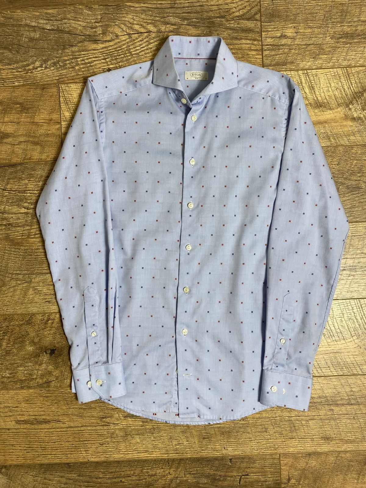 Eton Eton Slim Fit Light Blue Patterned Shirt Luxury Cotton Size US S / EU 44-46 / 1 - 1 Thumbnail