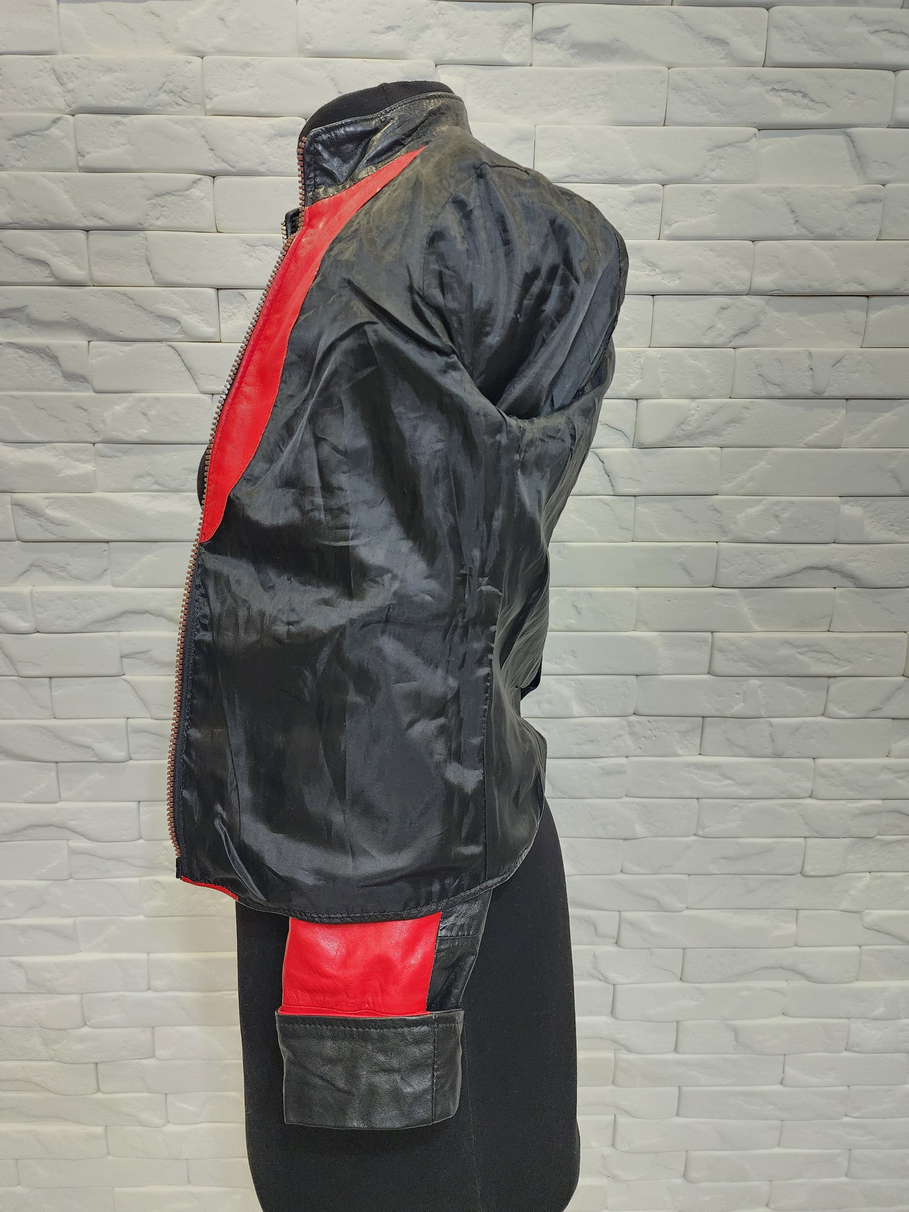 Genuine Leather Women's black leather jacket with red inserts. Size XS / US 0-2 / IT 36-38 - 10 Thumbnail