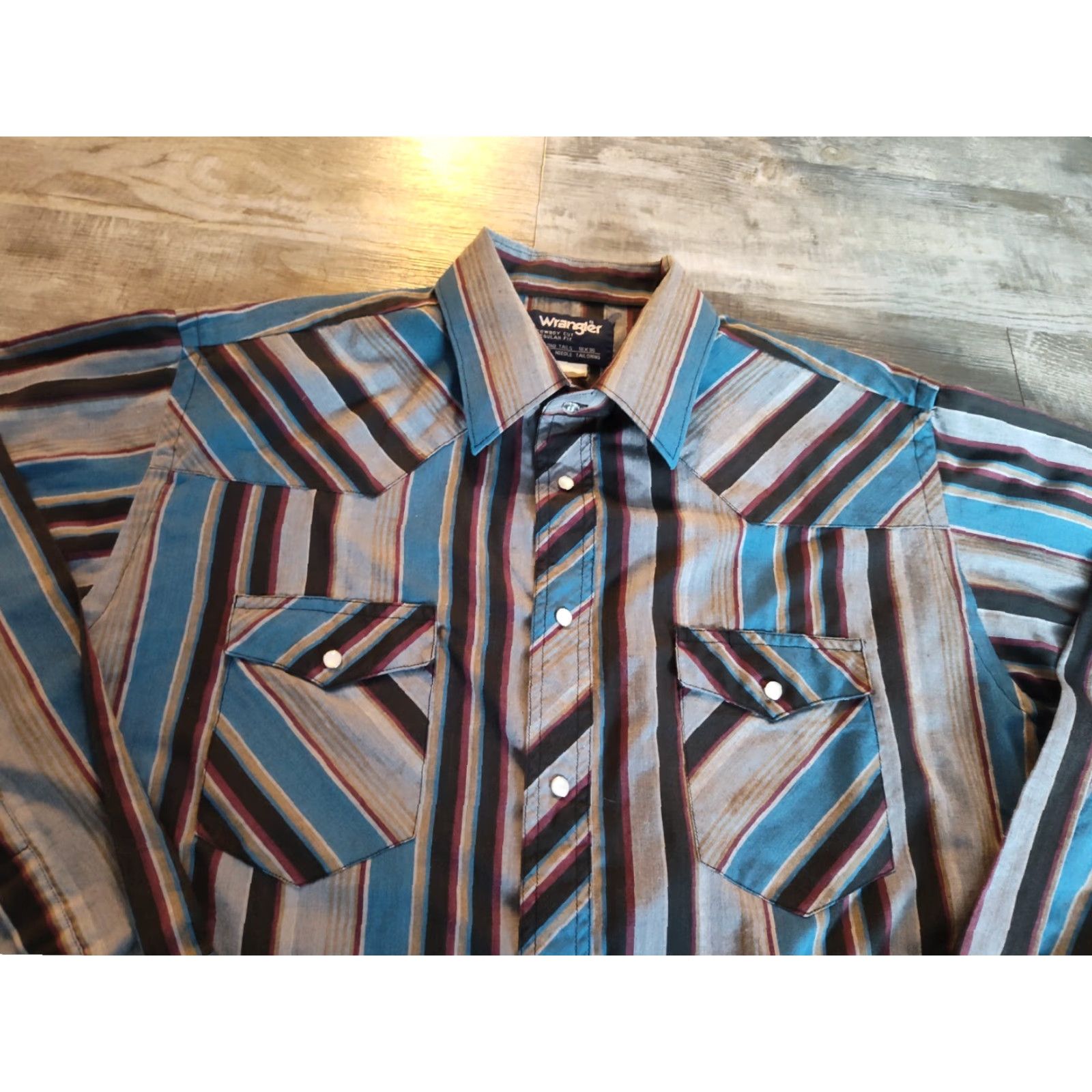 Wrangler VINTAGE Wrangler Pearl Snap Shirt Mens 18X36 X-Long Tail Plaid Blue Multi USA Cowboy Cut Shirt Mens Size US XXL / EU 58 / 5 - 5 Thumbnail