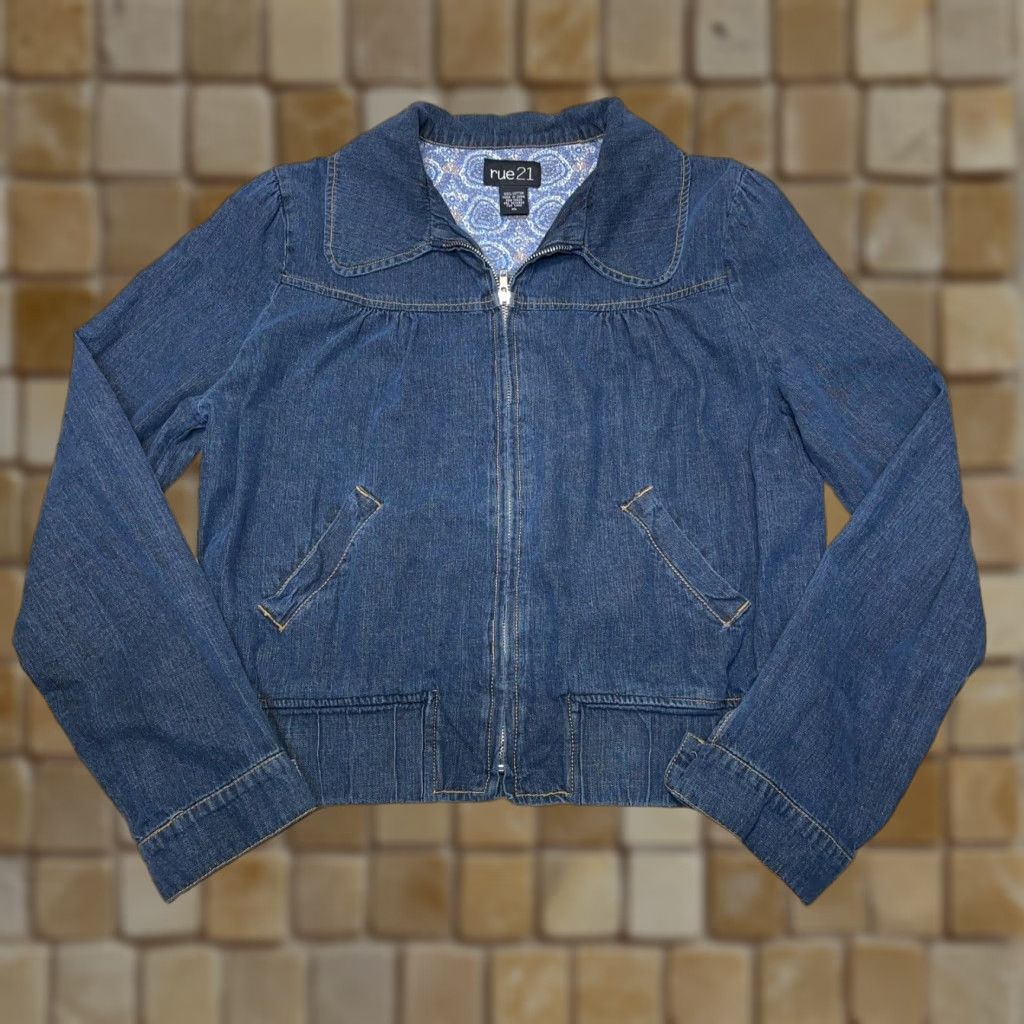 Vintage VINTAGE Rue21 Women's Denim Jacket Zip Front Blue XL Casual 90s Size 40" / US 18 - 1 Thumbnail