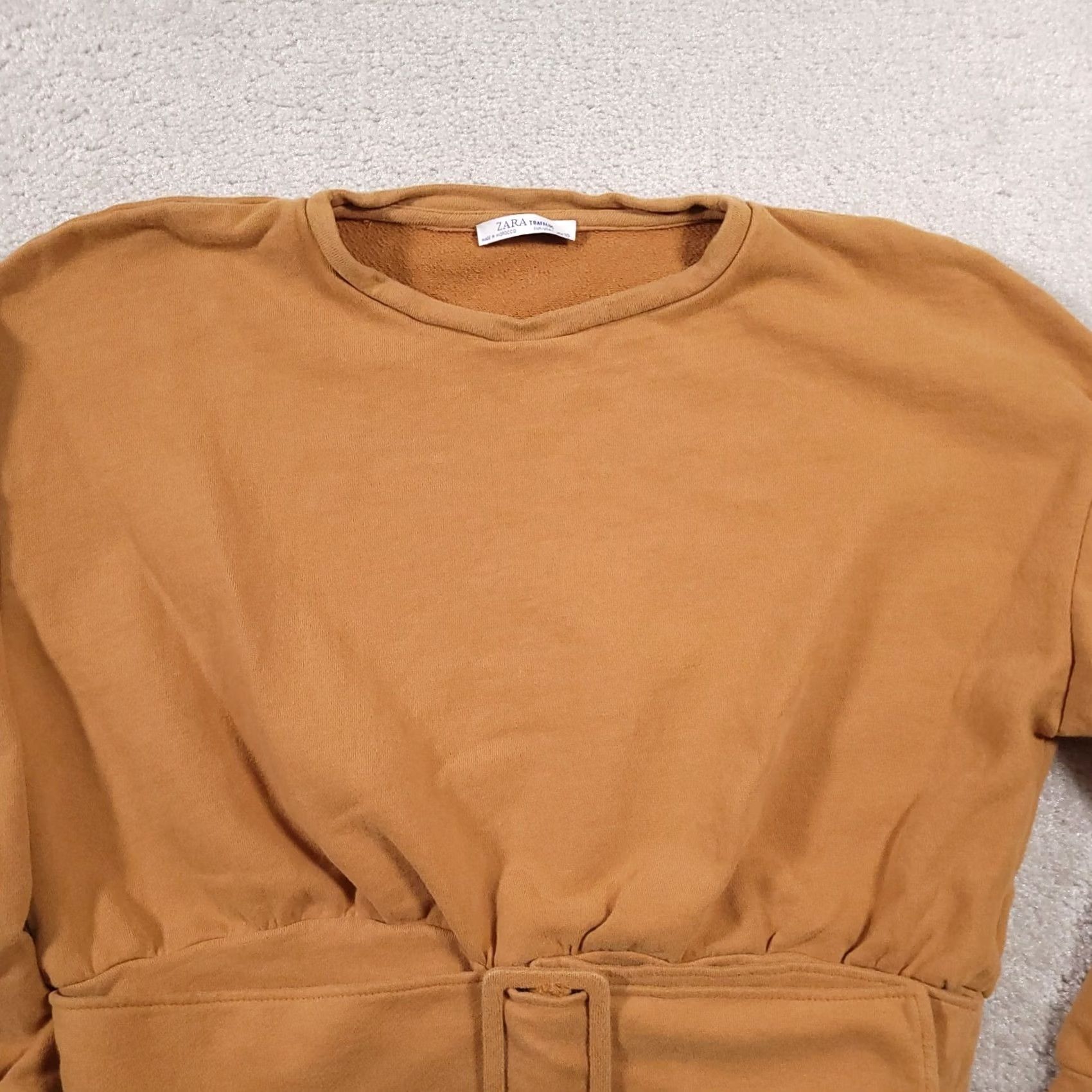 Zara Zara Sweatshirt Women's Large Cropped Round Neck Tan Belted Long Sleeve Size L / US 10 / IT 46 - 3 Thumbnail