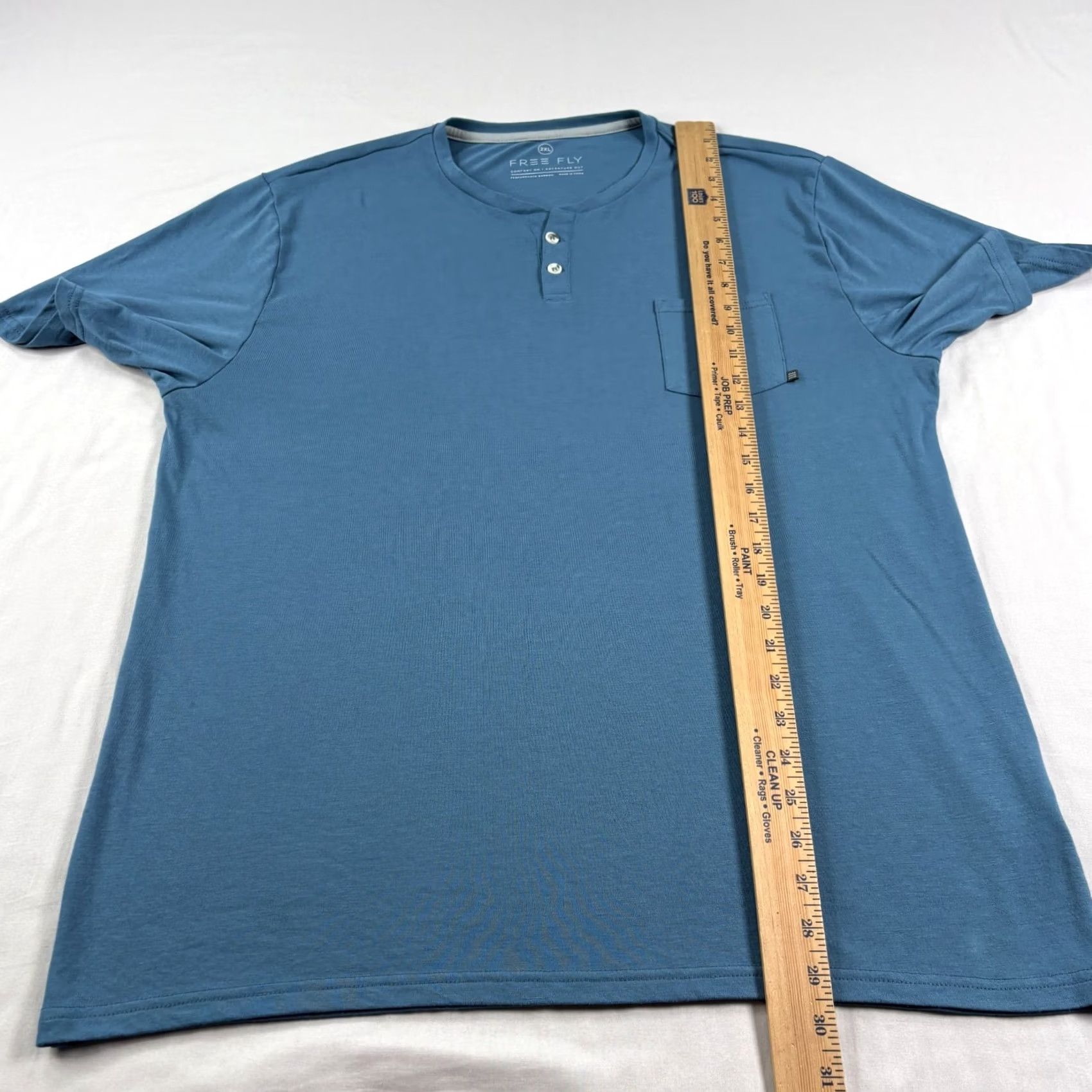 Vintage Free Fly Shirt Mens 2XL Blue Henley Performance Bamboo Stretch Short Sleeve Shirt Size US XXL / EU 58 / 5 - 5 Thumbnail