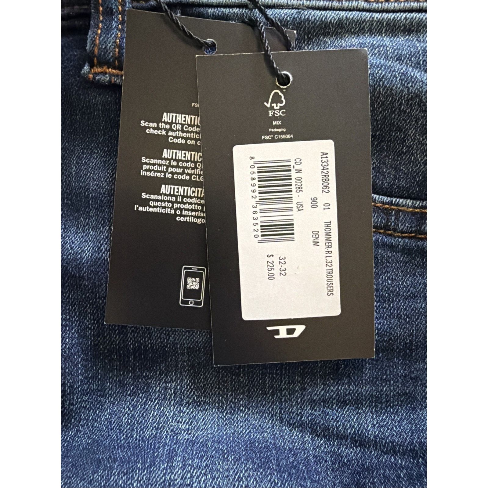 Diesel Diesel Mens Thommer Slim Fit Jeans RB062 Blue Size 32/32 Size US 32 / EU 48 - 7 Thumbnail