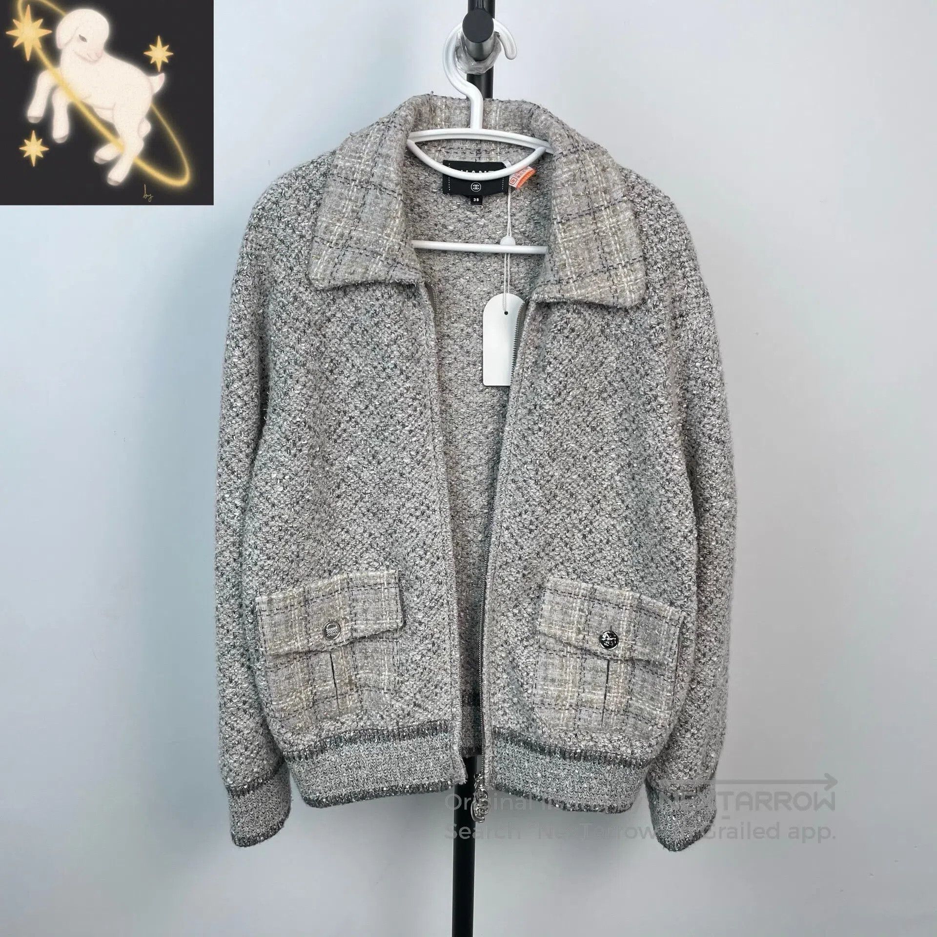 Chanel Chanel Gray and white wool lapel double pocket jacket coat Size XS / US 0-2 / IT 36-38 - 1 Thumbnail