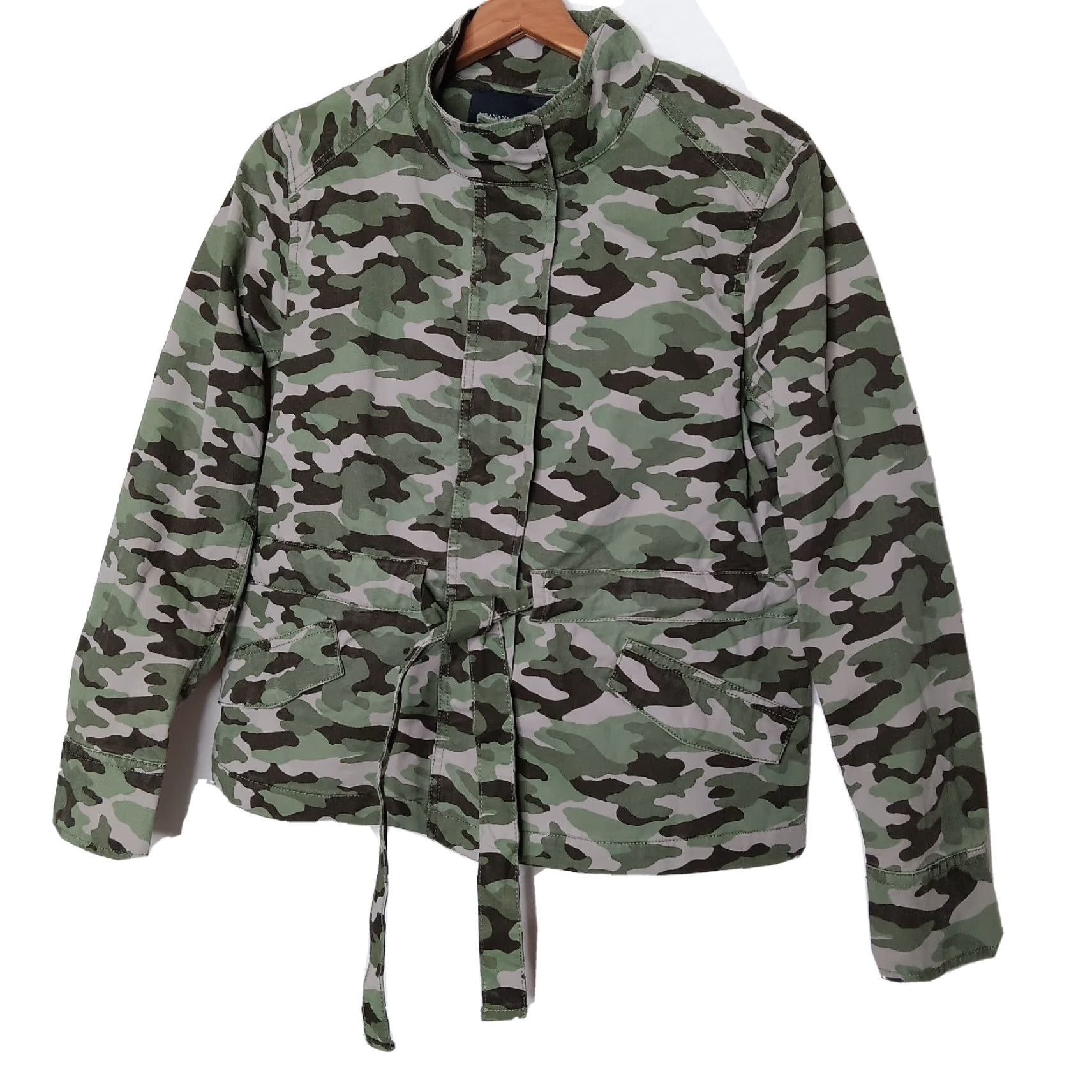 Banana Republic Banana Republic Jacket Camouflage XS Tie Waist Utility Cotton Blend Green Ladies Regular Short Sleeve Zip Snap Pockets Size XS / US 0-2 / IT 36-38 - 2 Thumbnail
