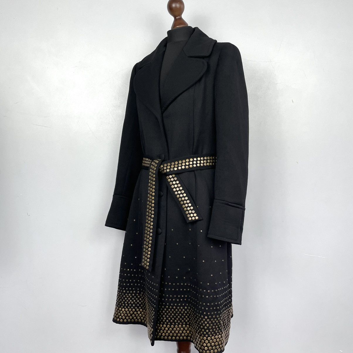 Roberto Cavalli Roberto Cavalli Black Gold Studded Wool Trench Coats SZ42 Size M / US 6-8 / IT 42-44 - 3 Thumbnail