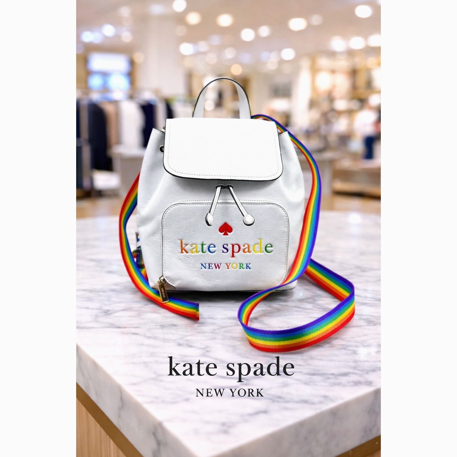 Kate Spade Kate Spade NY Pride Rainbow Darcy White Leather Backpack Size ONE SIZE - 1 Thumbnail