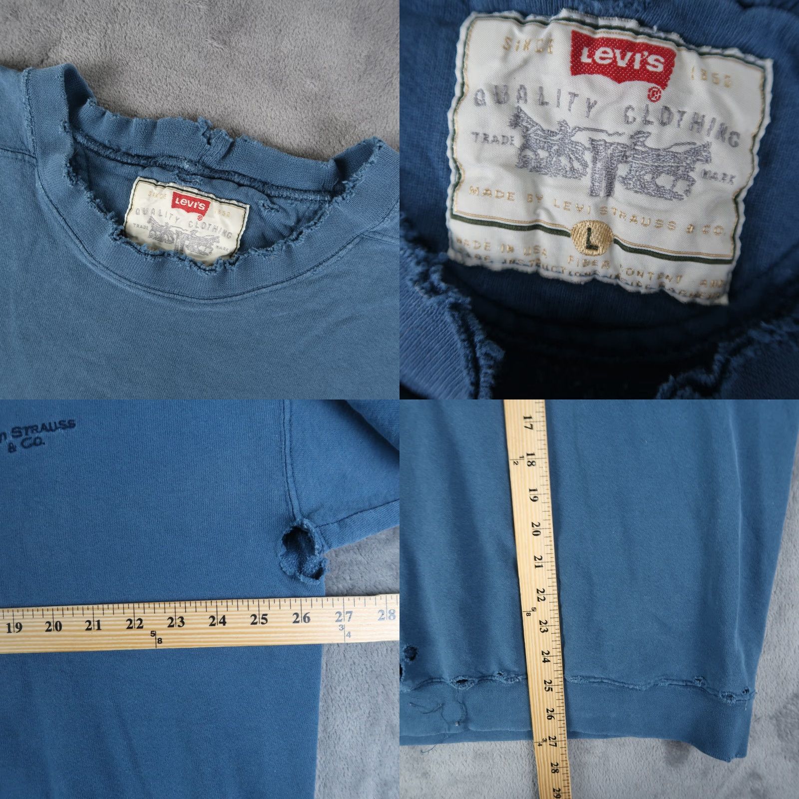 Levi's VINTAGE Levi’s Sweatshirt Shirt Mens L Blue 90s Grunge USA Thrashed Crew Neck Pullover Size US L / EU 52-54 / 3 - 8 Thumbnail