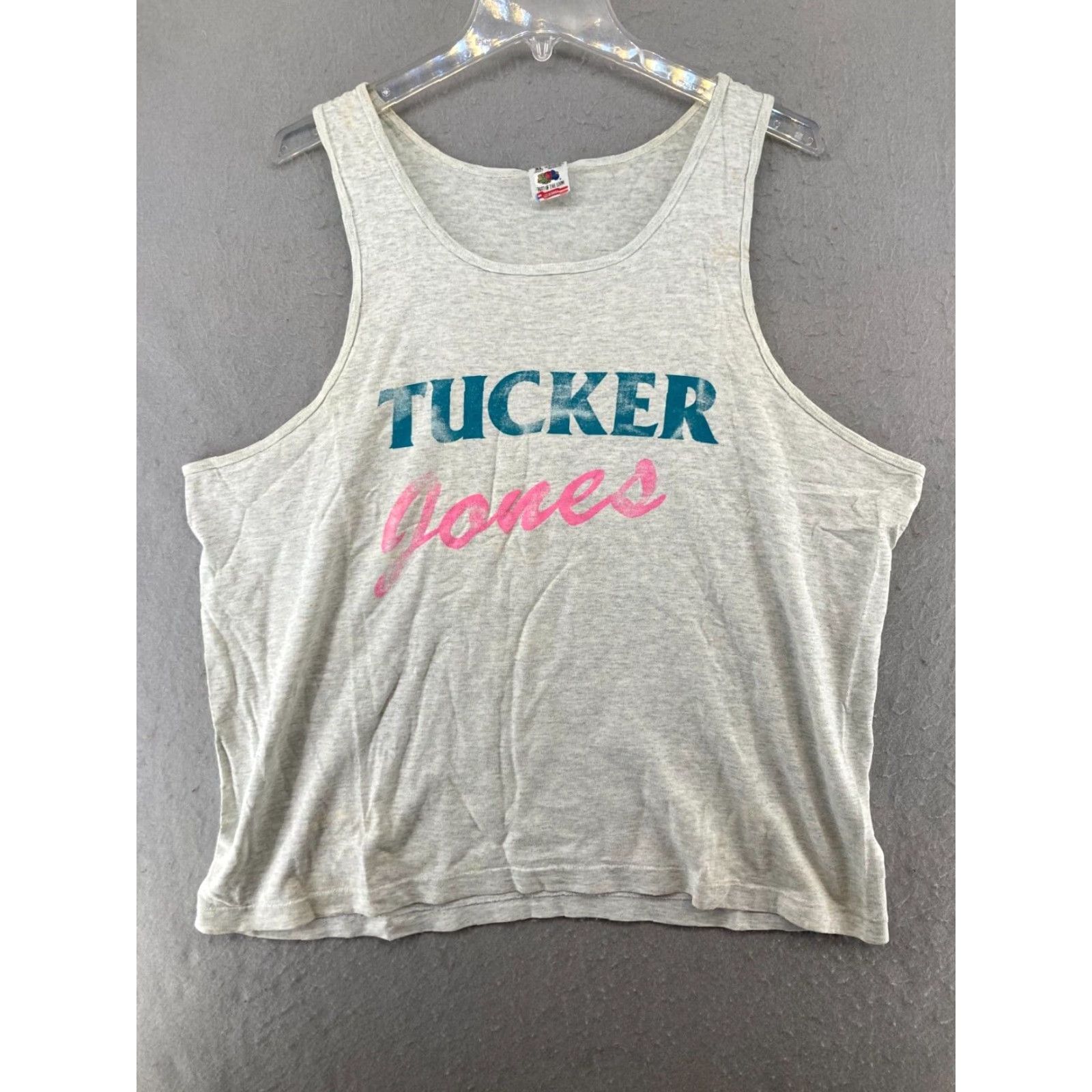 Fruit Of The Loom VINTAGE Tucker Jones Mes Tanktop XL Gray USA MADE Fruit of the Loom Graphic Print T-Shirt Men XL Gray USA Vintage Size US XL / EU 56 / 4 - 2 Thumbnail