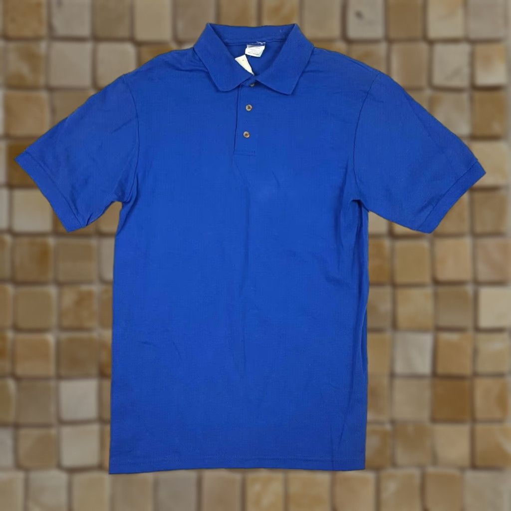 Hanes VINTAGE Hanes Blank Blue Men's Size Small Short Sleeve Polo Shirt Dress Work 90s Retro Preppy Shirt Size 36R - 1 Thumbnail