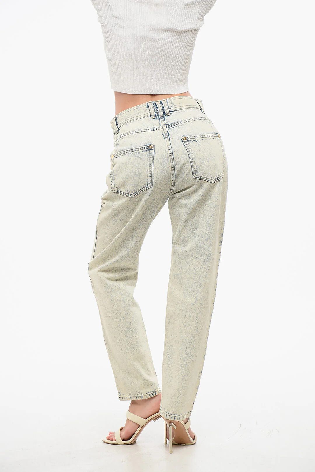 Balmain og1mm0326 High-Rise 17cm Acid-Wash Jeans in Blue Size 38" / US 16 / IT 52 - 2 Thumbnail