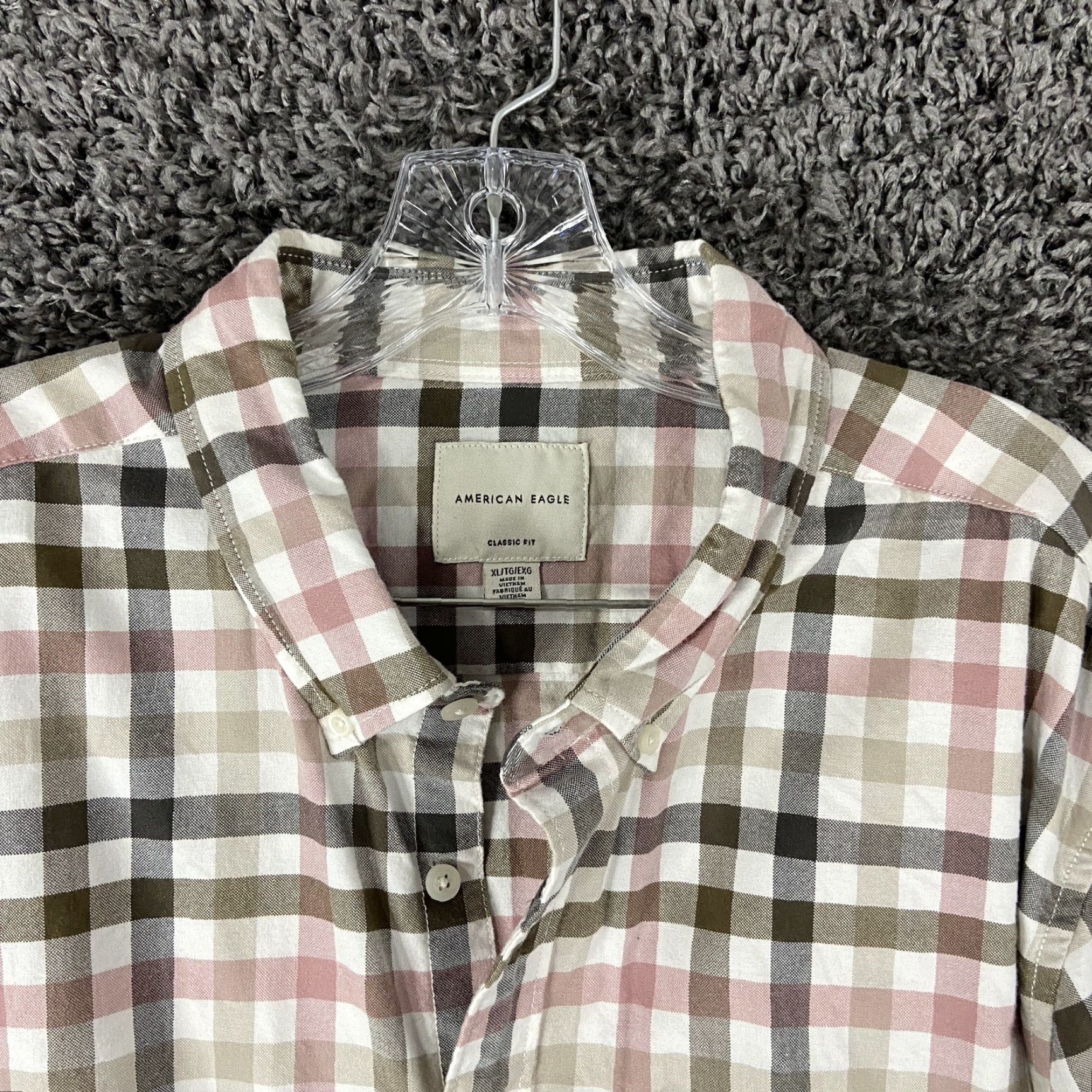 American Eagle Outfitters American Eagle Classic Fit Pink Gray Checker Button Up Long Sleeve Men’s XL Shirt Men XL Multicolor Checker Size US XL / EU 56 / 4 - 5 Thumbnail