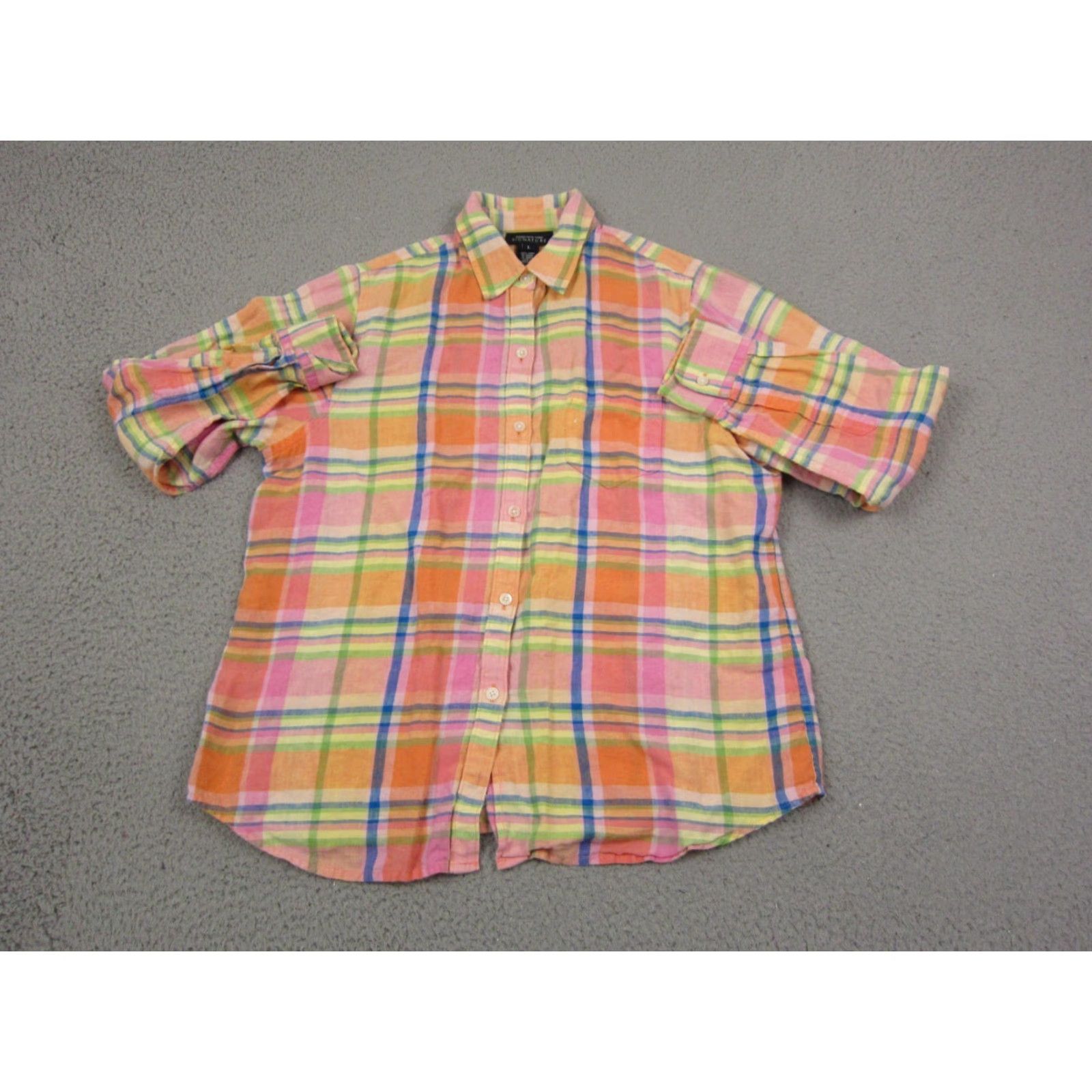Jones New York Jones New York Shirt Womens L Pink Plaid 100% Linen Casual Classic 90s City Womens Size L / US 10 / IT 46 - 2 Thumbnail