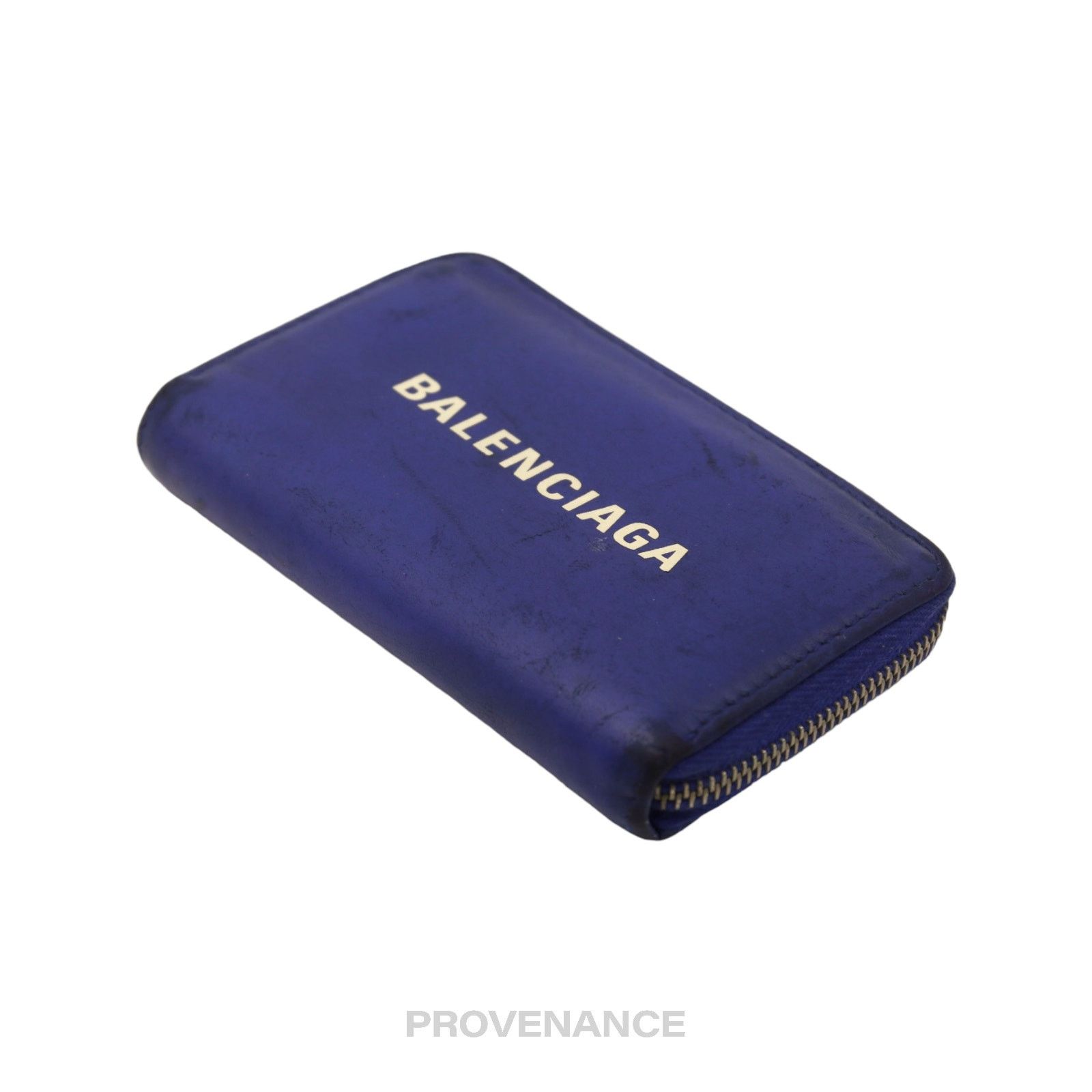 Balenciaga 🔴 Balenciaga Logo Zip Card Wallet - Blue Leather Size ONE SIZE - 3 Thumbnail