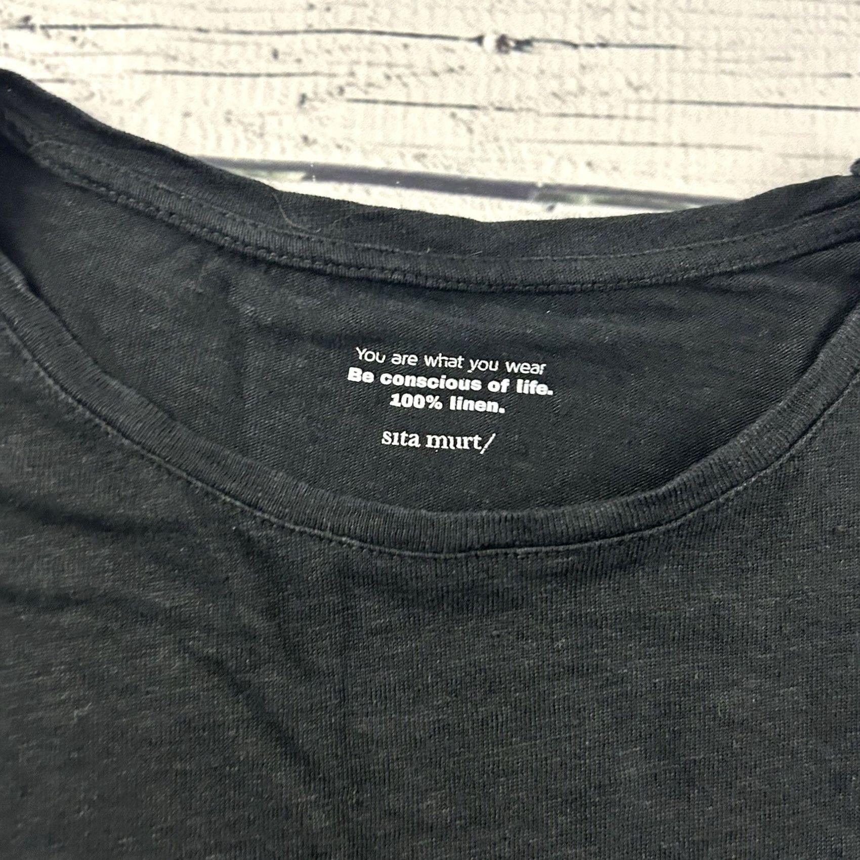 Anthropologie Sita Murt Linen Short Sleeve Shirt Women L Black 100% Button-Up Adult Womens Size L / US 10 / IT 46 - 2 Thumbnail
