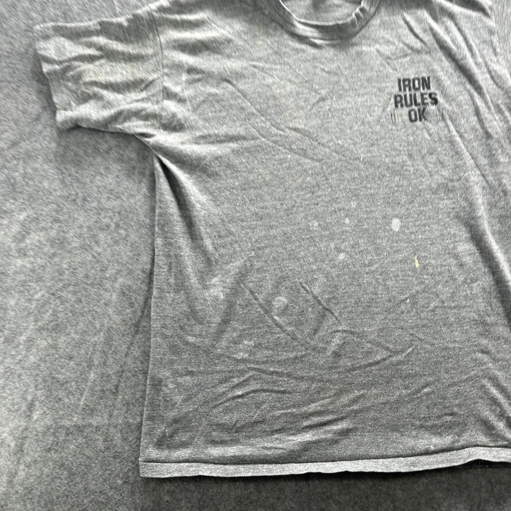 Russell Athletic VINTAGE Russell Athletic Shirt Mens Large Gray Iron Rules OK Tee Short Sleeve Crew Neck Fitness Gy m Workout 80s Size US L / EU 52-54 / 3 - 3 Thumbnail