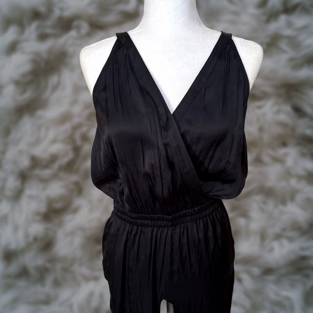Zadig & Voltaire Zadig & Voltaire Jumpsuit Womens Size S Black Satin with Pockets V Neck Sleeveless One-Piece Cap Straps CapSatin? Size 28" / US 6 / IT 42 - 1 Thumbnail