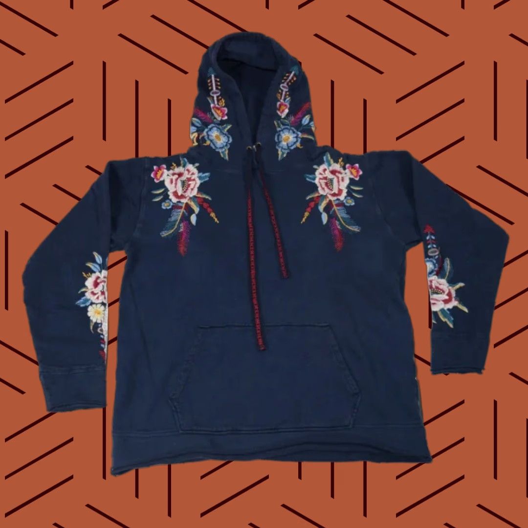 Johnny Was JOHNNY WAS Floral Pullover Hoodie Deep Blue Cotton Womens S Size S / US 4 / IT 40 - 1 Thumbnail