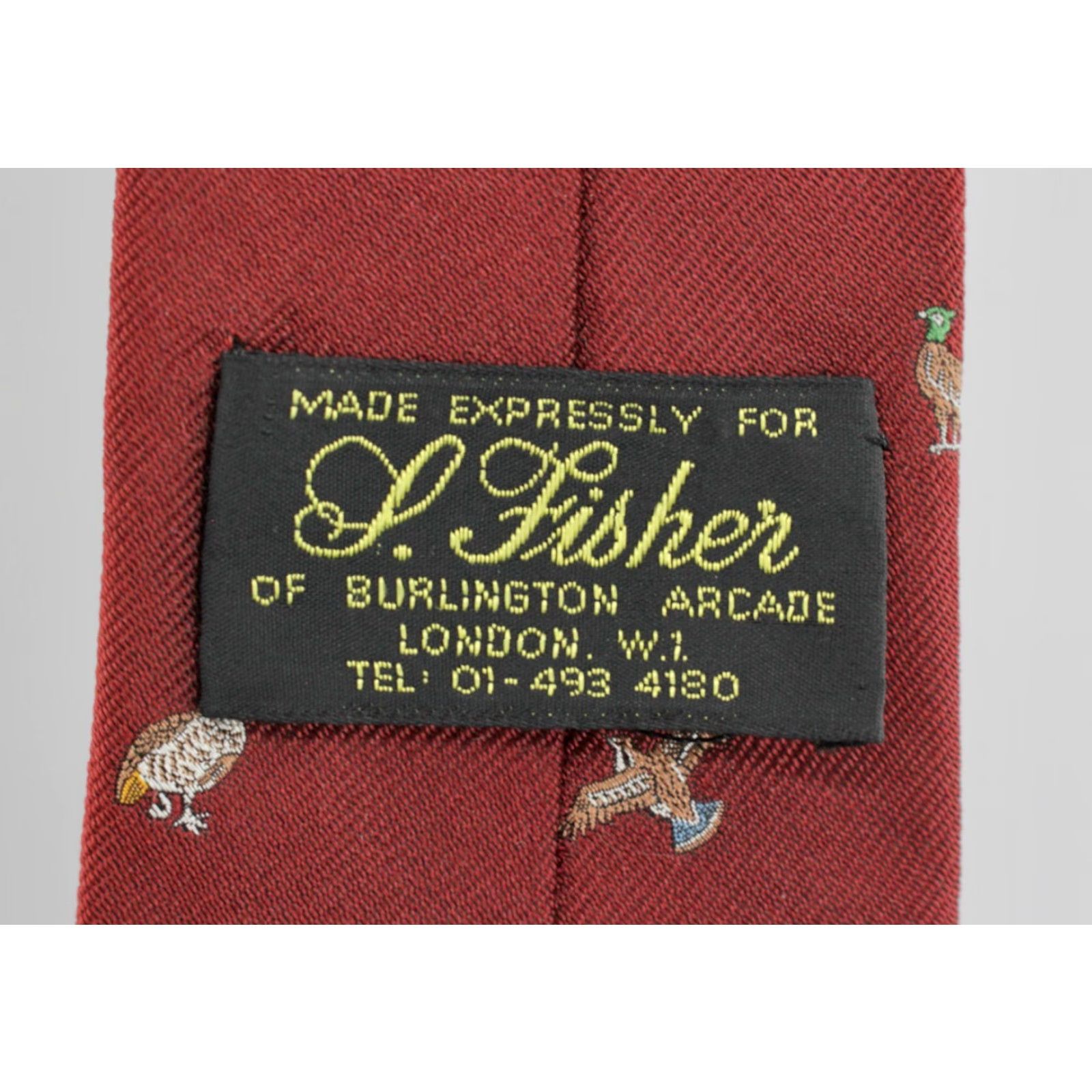 Vintage VTG 80s Men's Silk Necktie S Fisher Red Pheasant Bird Themed Tie 1980s + Vintage Tie Mens Red Silk Neck Tie 80s 90s Size ONE SIZE - 3 Thumbnail
