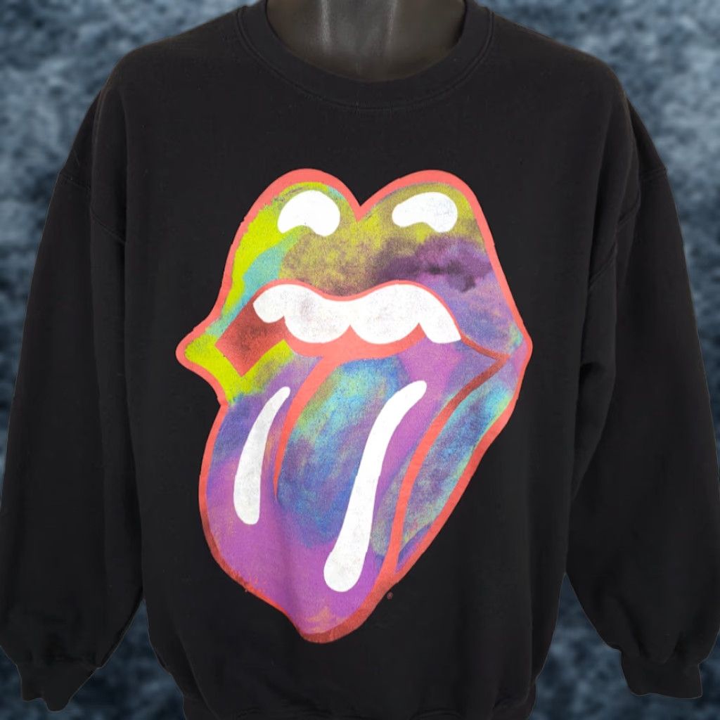Rainbow VINTAGE Rolling Stones Sweatshirt Mens Large Black Rainbow Tongue Logo Rock Band Size US L / EU 52-54 / 3 - 1 Thumbnail