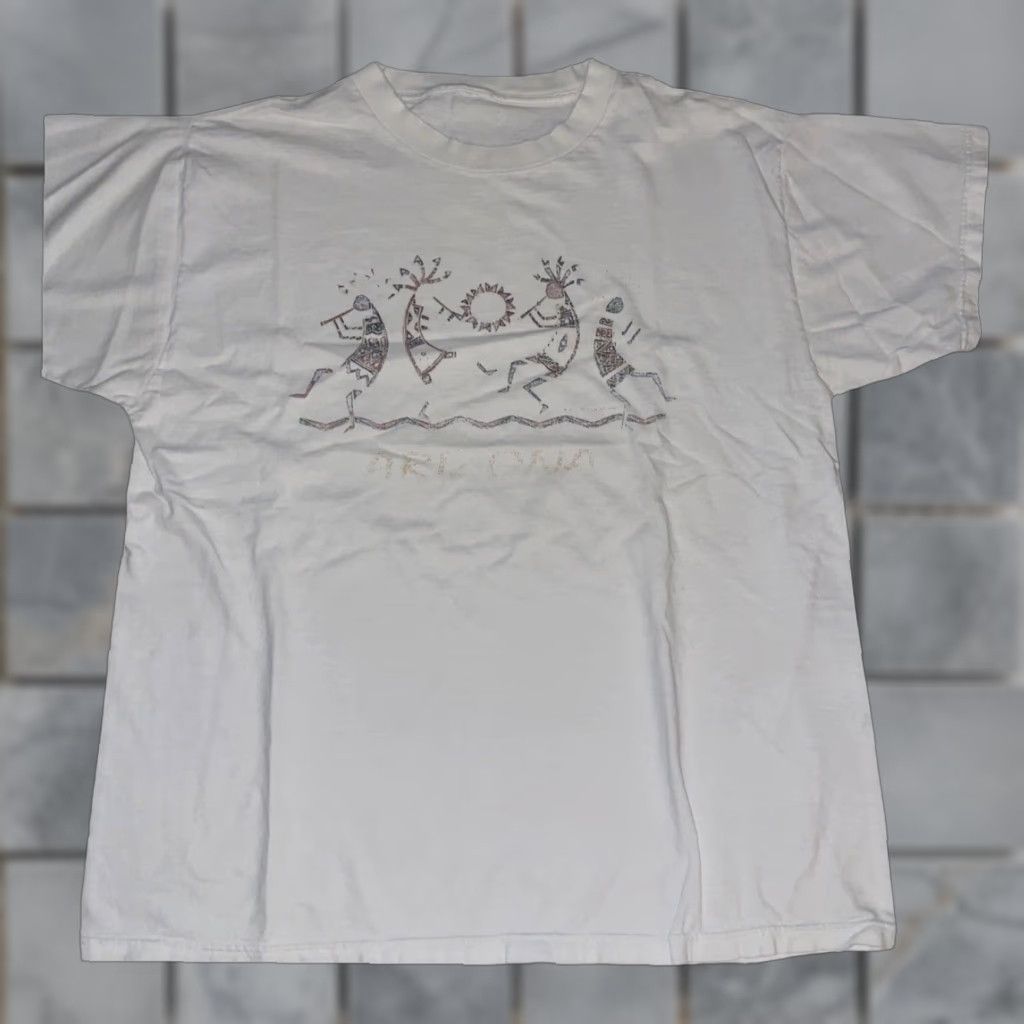 Vintage VINTAGE AriZona T-Shirt White Large 90s Kokopelli Sun Graphic Print Crew Neck Cotton Mens Size US L / EU 52-54 / 3 - 1 Thumbnail