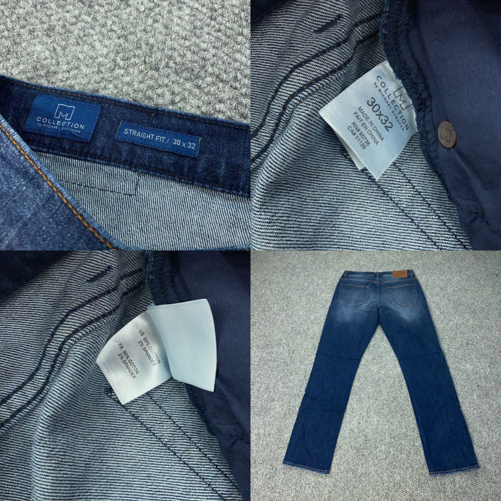 Vintage MICHAEL STRAHAN Jeans Mens Blue 30x32 Straight Stretch Denim Regular Fit Size US 31 - 8 Thumbnail