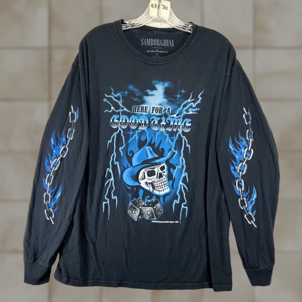 Lamborghini Samborghini Streetwear T-Shirt Men’s Large Black Graphic Print Lightning Skull Long Sleeve Size US L / EU 52-54 / 3 - 1 Thumbnail