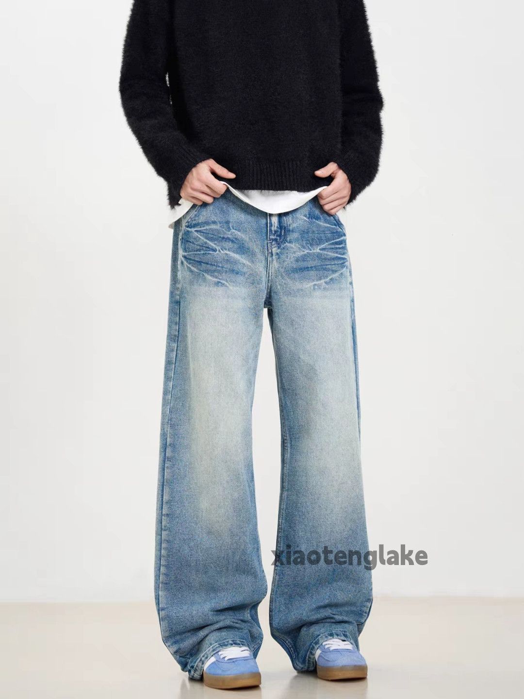 Jean Unisex washed faded punk grunge loose baggy jeans Size US 32 / EU 48 - 5 Thumbnail