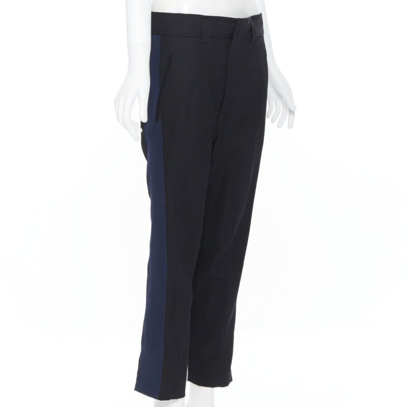 Haider Ackermann HAIDER ACKERMANN 100% fleece wool black navy grosgrain side cropped pants FR36 Size 27" / US 4 / IT 40 - 1 Thumbnail