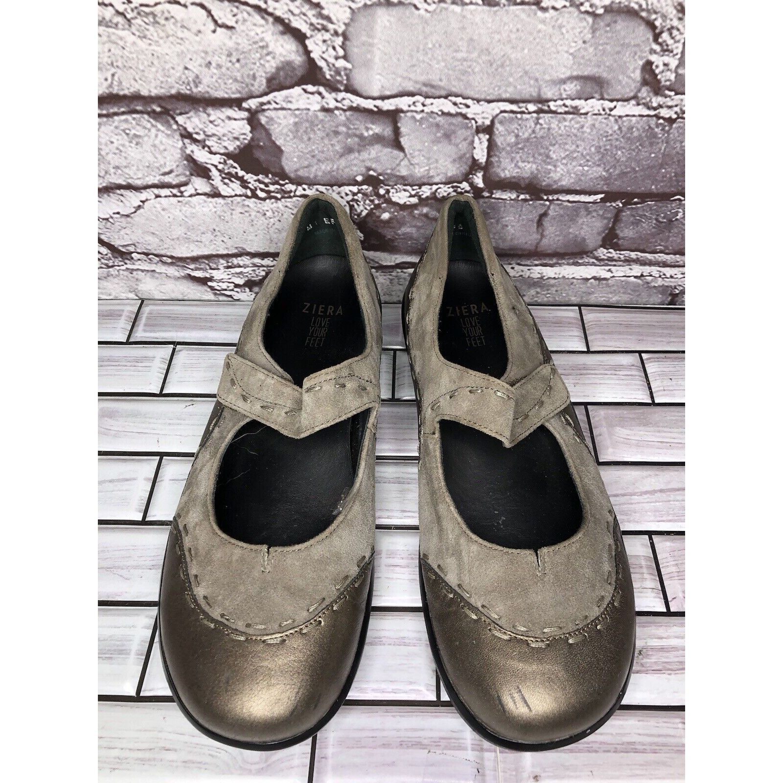 Other Ziera Bronze Leather Taupe Suede Mary Jane Comfort Shoes Wom Size US 10 / IT 40 - 2 Thumbnail