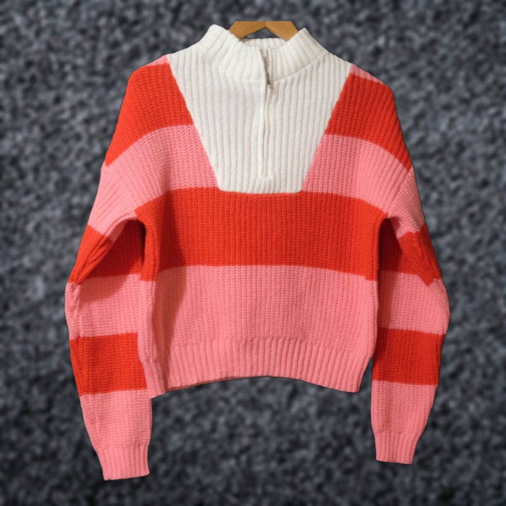 Vintage Nwot! Salty Wave Striped Quarter-zip Sweater Red/Pink/White Womens S Size S / US 4 / IT 40 - 1 Thumbnail
