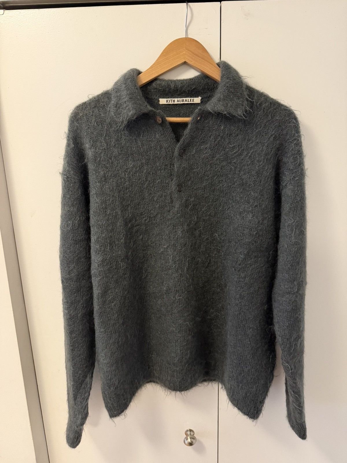 Auralee × Kith Brushed Super Kid Mohair Knit Polo, size 4 Size US L / EU 52-54 / 3 - 1 Thumbnail
