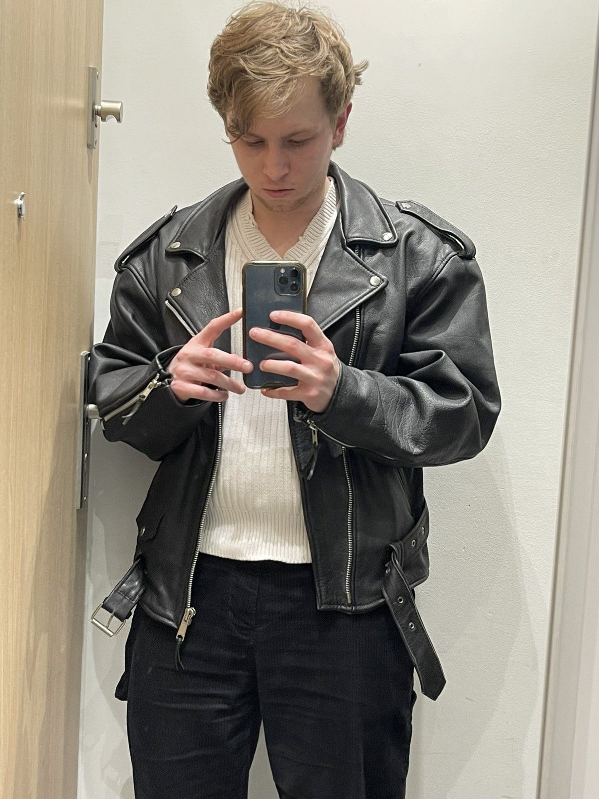 Leather Berto Lucci Biker Belted Moto Racing Black Leather Jacket Size US M / EU 48-50 / 2 - 2 Thumbnail