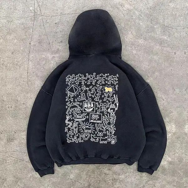 Designer Black vintage washed street dancer print hoodie Size US L / EU 52-54 / 3 - 1 Thumbnail