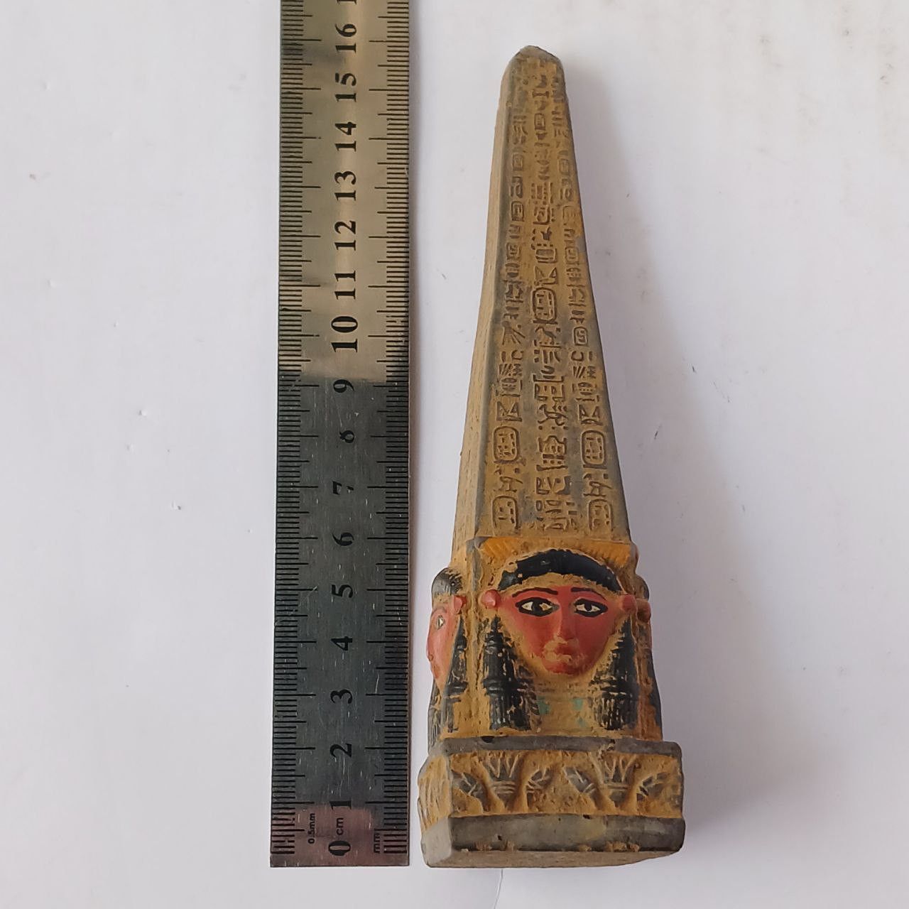 Handmade Egyptian Obelisk Statue Hieroglyphs & Hathor Face Size ONE SIZE - 5 Thumbnail