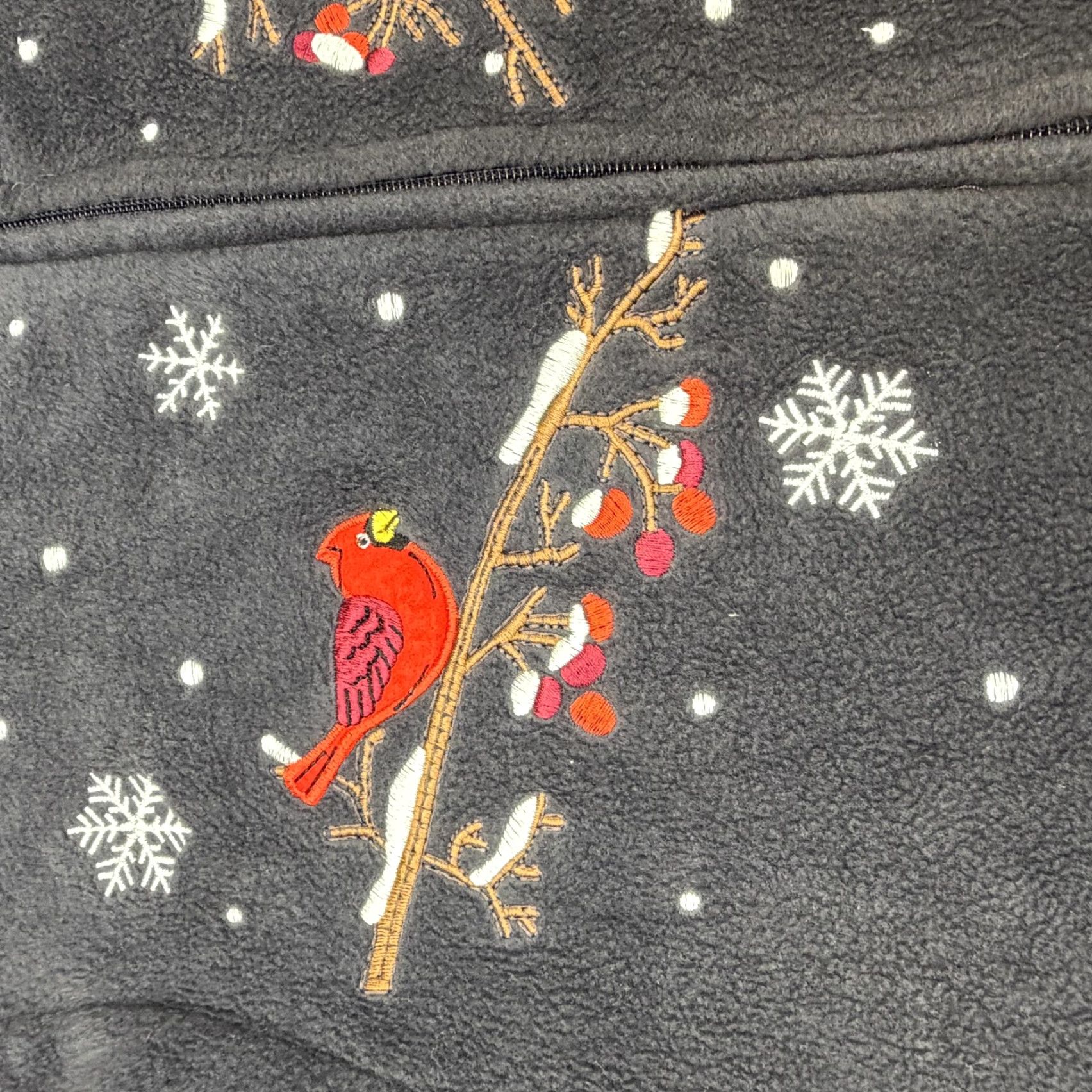 Vintage Breckenridge Jacket XL Gray Fleece Embroidered Cardinal Holiday Zip Womens Size XL / US 12-14 / IT 48-50 - 5 Thumbnail