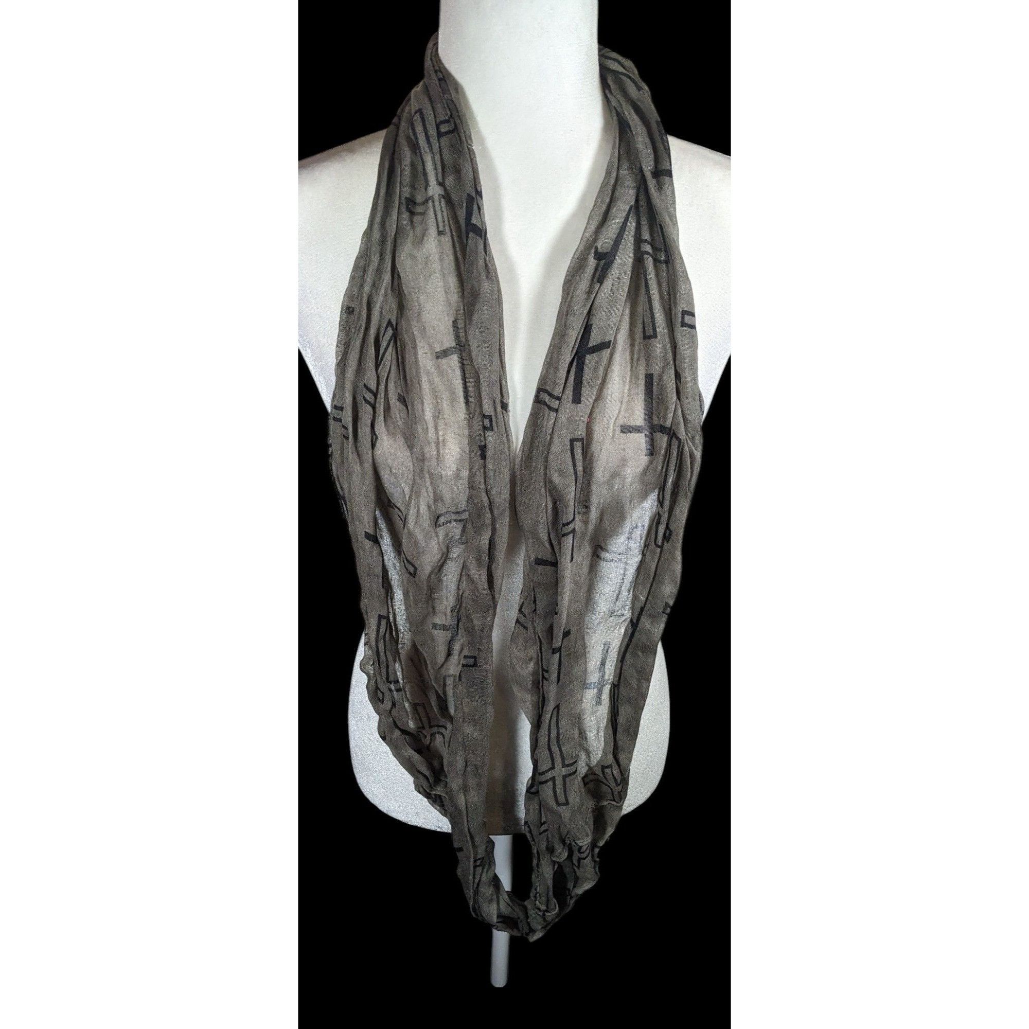 Other Grunge Gothic Grey And Black Cross Print Infinity Scarf Size ONE SIZE - 3 Thumbnail
