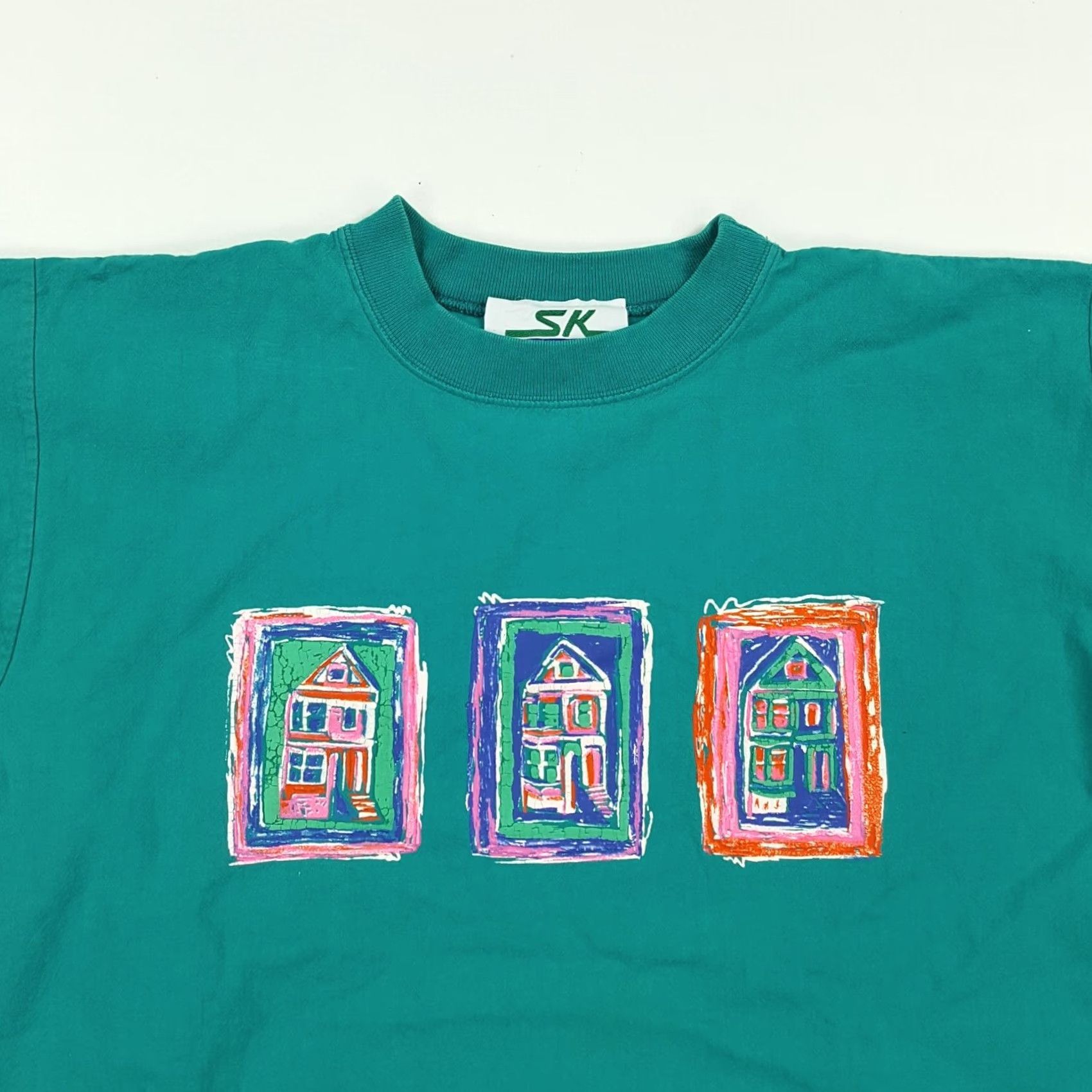 Altea VTG 90s Art Houses Painting Size S USA Made Teal Short Sleeve Retro T Shirt Mens Size US S / EU 44-46 / 1 - 2 Thumbnail