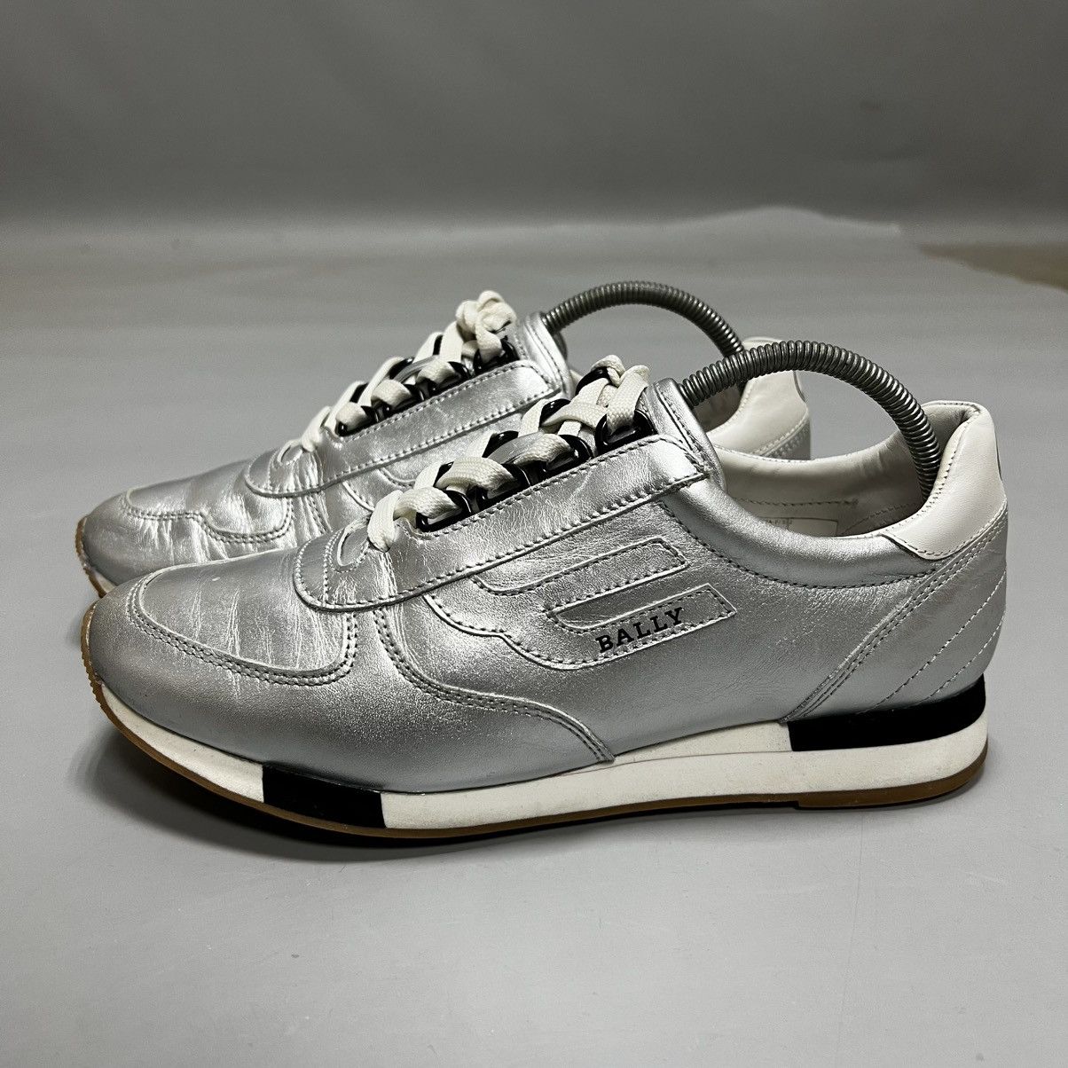 Bally BALLY Gavina Metallic Silver Low Woman's Leather Sneakers Size US 7.5 / IT 37.5 - 1 Thumbnail