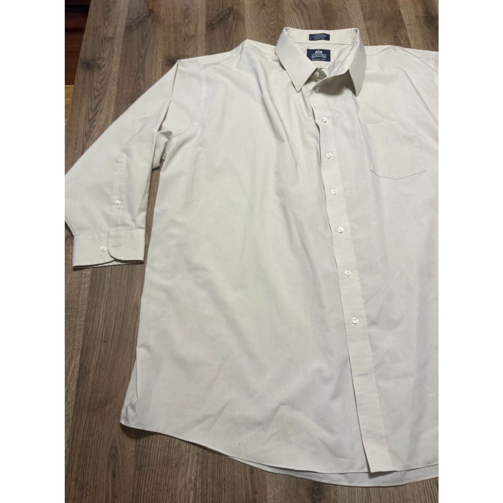 Stafford Stafford Shirt Mens Size 20 34-35 Cream Long Sleeve Button Up Wrinkle Free Ivory Cotton Size US XXL / EU 58 / 5 - 3 Thumbnail