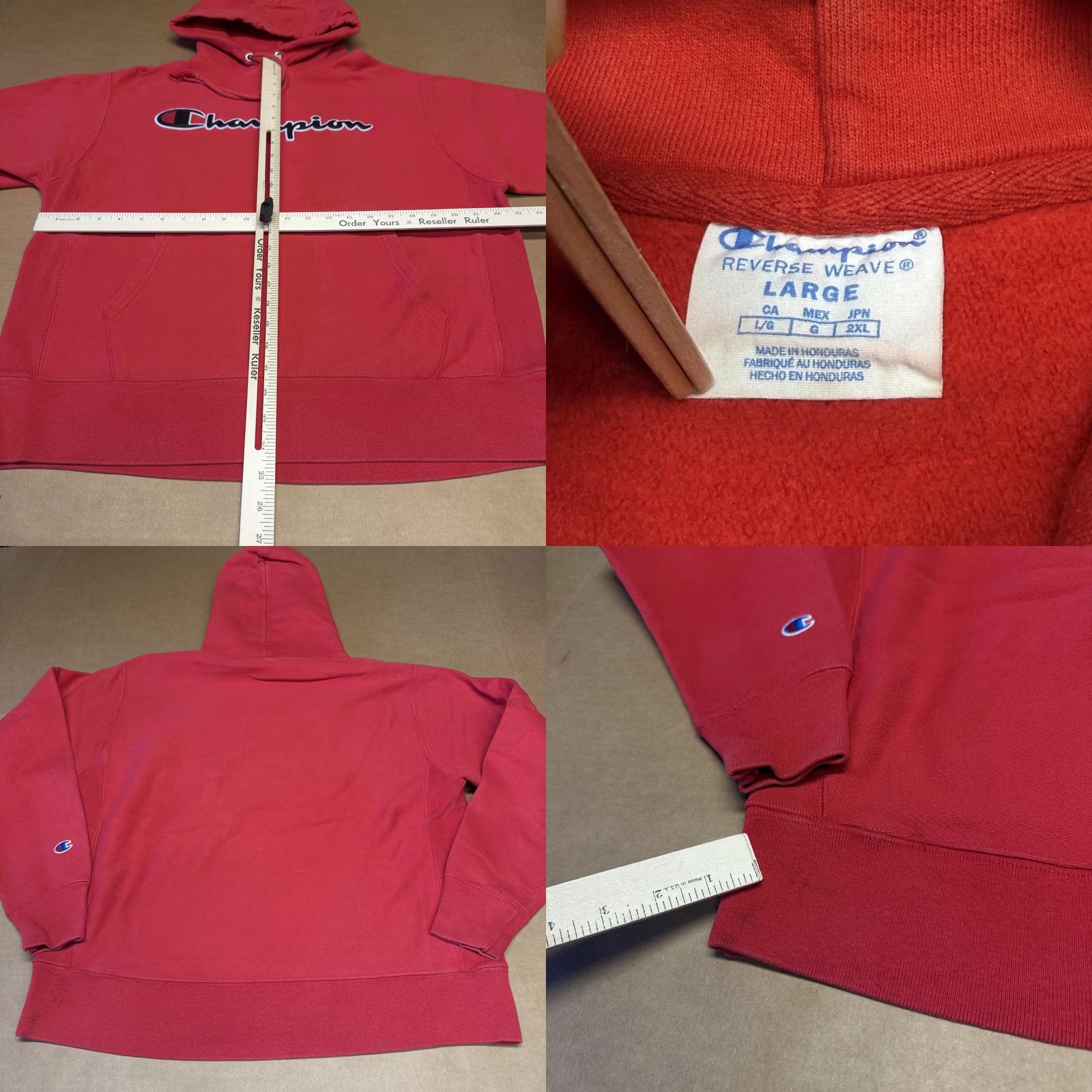 Champion VINTAGE Champion Reverse Weave Hoodie Mens Large Red Pullover Fleece Script Logo Graphic Size US L / EU 52-54 / 3 - 8 Thumbnail
