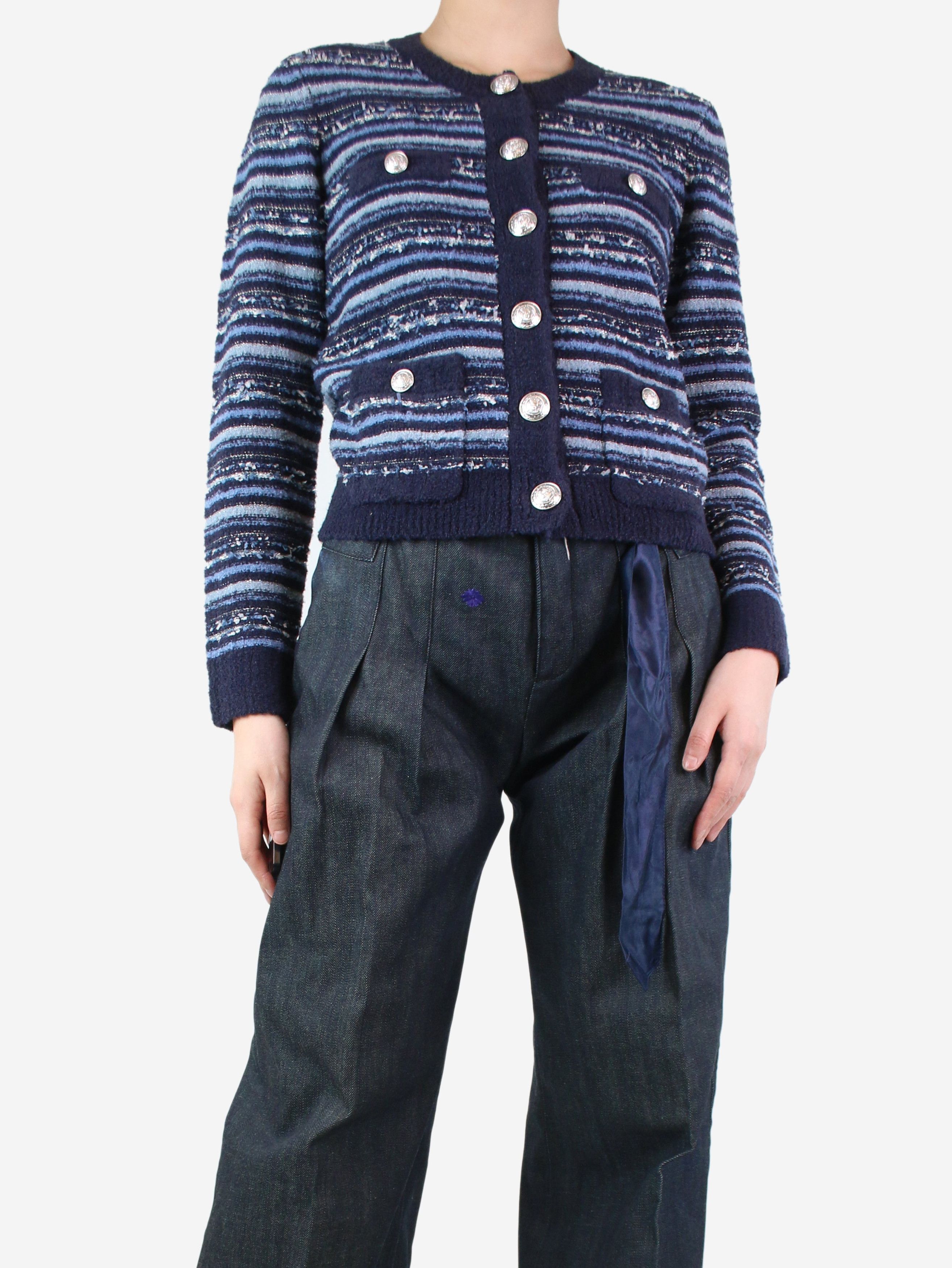 image of Lagence Blue Metallic Woodson Knit Cardigan - Size S, Women's