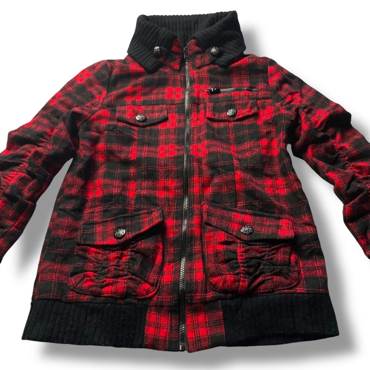 If Six Was Nine × Japanese Brand × Le Grande Bleu (L.G.B.) 🇯🇵 SKY BOMBER TARTAN FULL ZIP PUNK GOTHIC WOOL JACKET Size US M / EU 48-50 / 2 - 3 Thumbnail