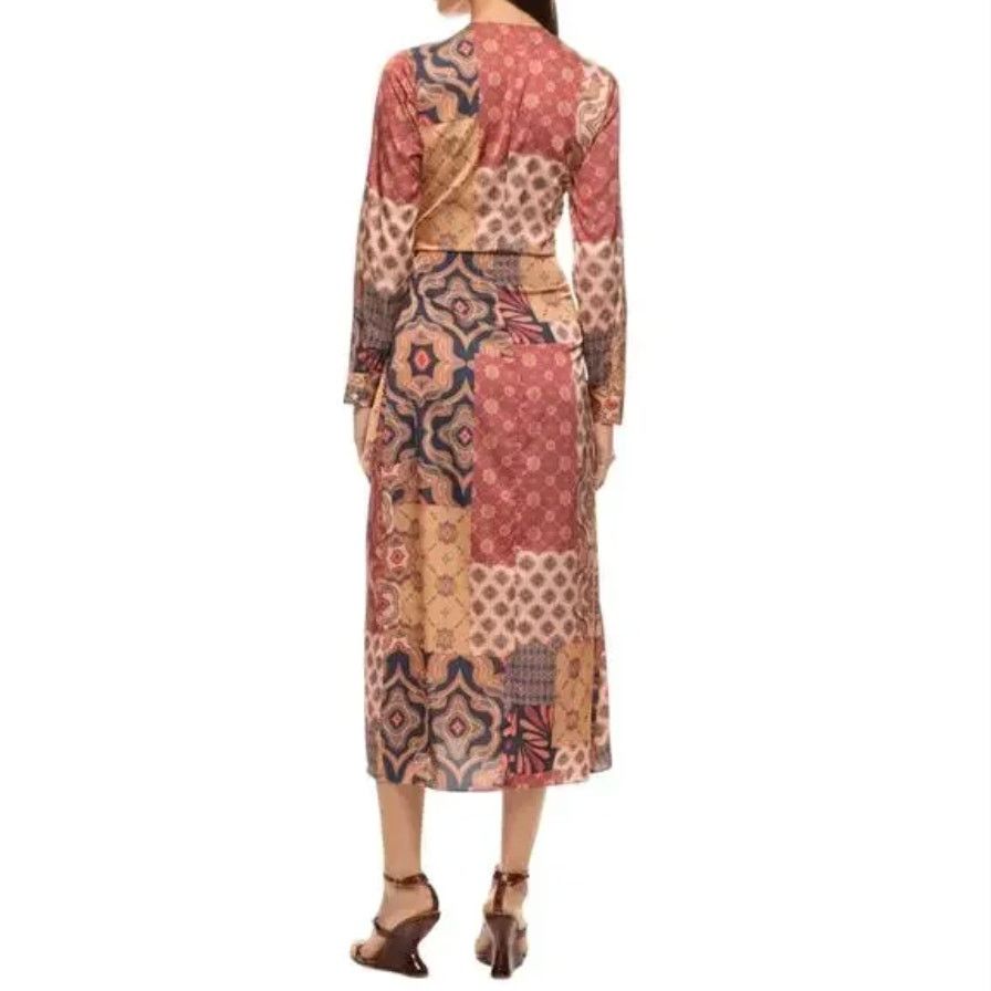 MISA Los Angeles MISA Los Angeles Eliza Patchwork Wrap Dress in Brown, Size S Size S / US 4 / IT 40 - 3 Thumbnail