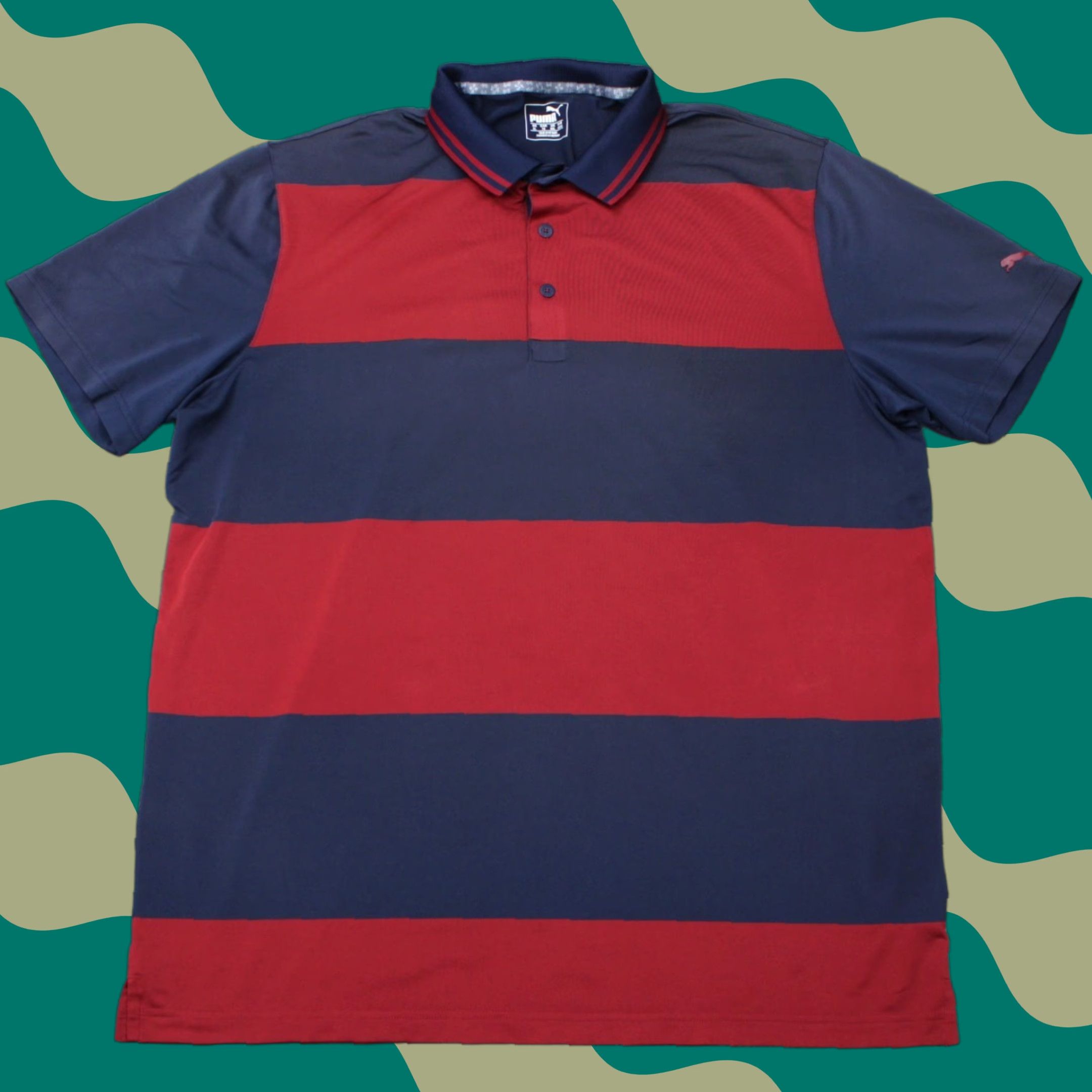 Puma Puma Polo Shirt Mens XL Red/Blue Striped Rugby Golf Poly Stretch Short Sleeve Polo Shirt XL Mens Red/Blue Striped Logo Sports Golf Rugby Size US XL / EU 56 / 4 - 1 Thumbnail