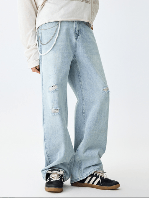 Japanese Brand × Jean Light blue all-match washed ripped loose jeans Size US 32 / EU 48 - 3 Thumbnail