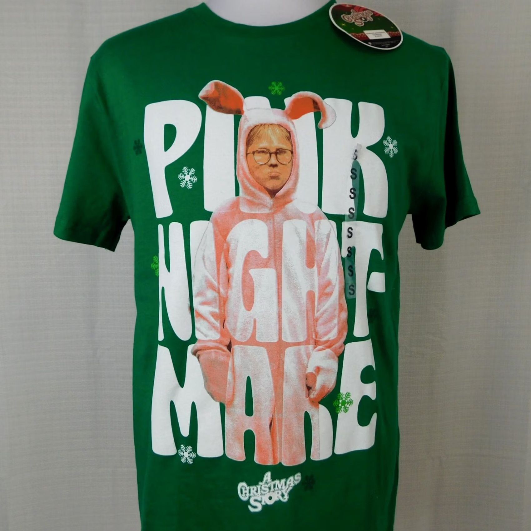 Vintage Bioworld A Christmas Story Pink Nightmare Men's Holiday Graphic T-Shirt Green Small SS Crew Neck 100% Cotton Christmas, Holiday Mens Shirt Size US S / EU 44-46 / 1 - 4 Thumbnail