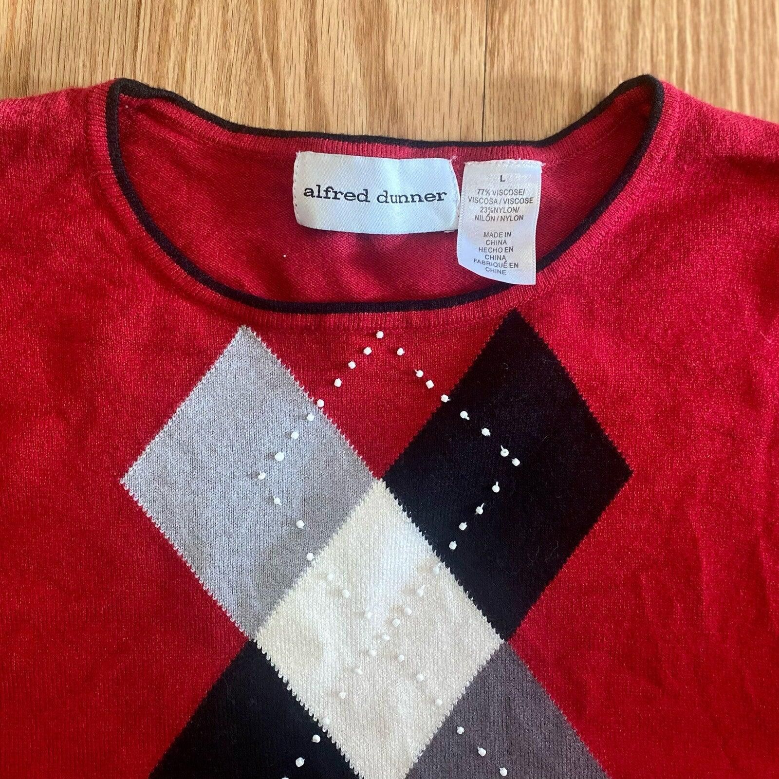 Other Alfred Dunner Red Diamond Beaded Blouse Top Womens Large Size L / US 10 / IT 46 - 4 Thumbnail